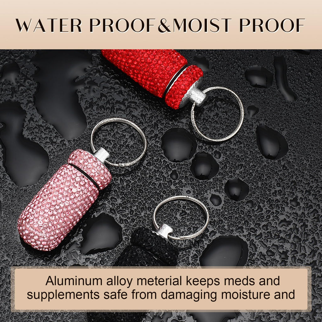 Patelai 3 Pieces Bling Pill Container Portable Pill Bottle Case Waterproof Travel Holder Storage with Keychain for Outdoor Campi