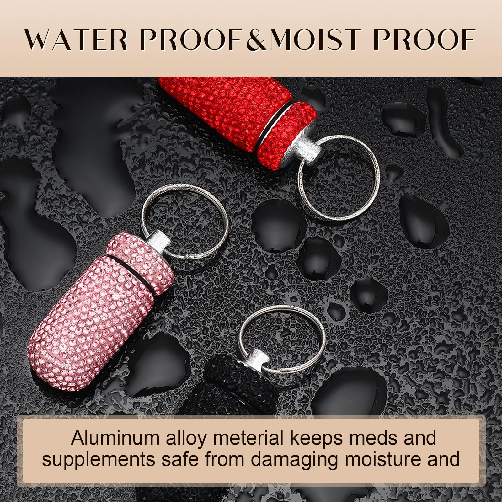 Patelai 3 Pieces Bling Pill Container Portable Pill Bottle Case Waterproof Travel Holder Storage with Keychain for Outdoor Campi