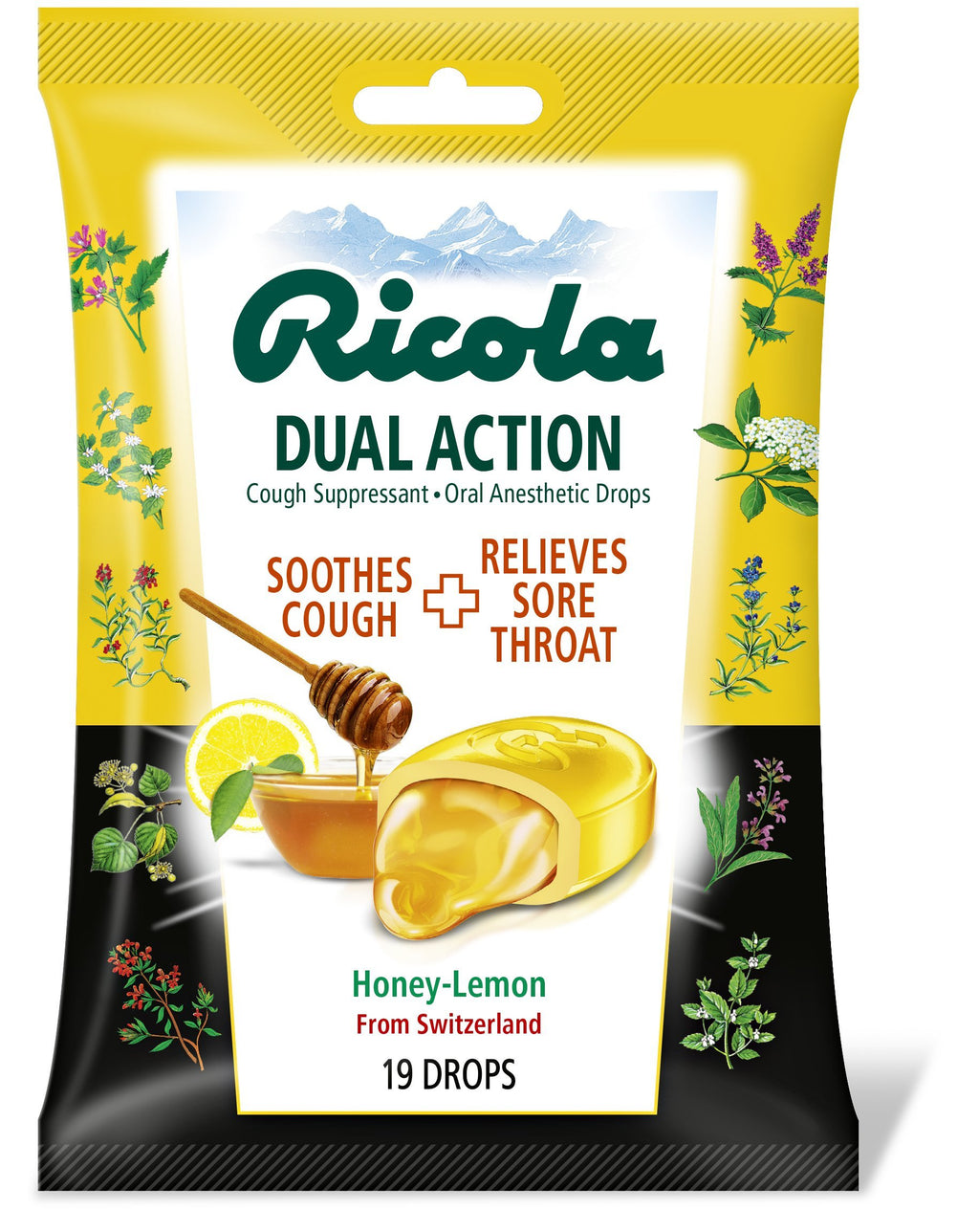 Ricola Dual Action Honey Lemon Cough Drops, 19 Count