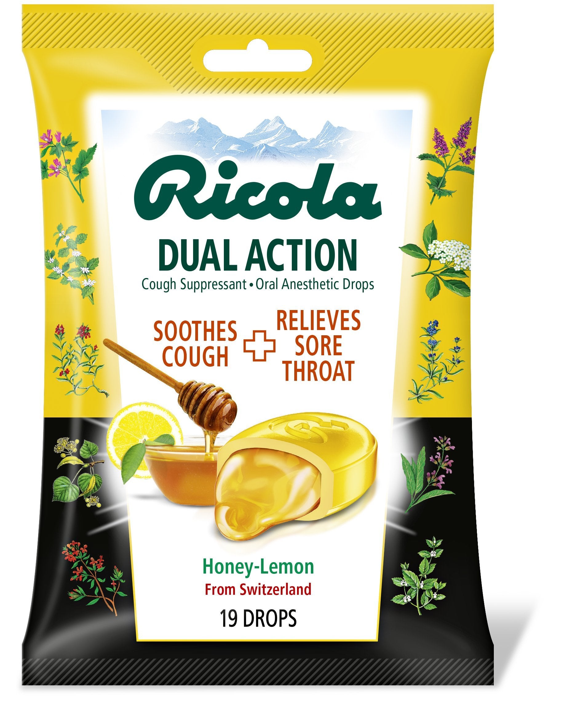 Ricola Dual Action Honey Lemon Cough Drops, 19 Count