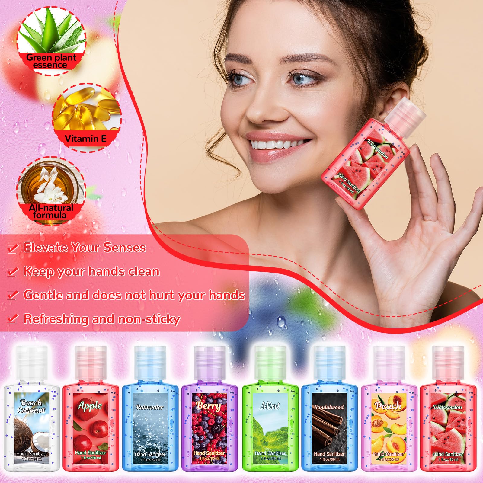 Frienda 24 Pcs Mini Hand Sanitizers Bulk Travel Size Scented Hand Sanitizers 1 Fl oz Lavender Vanilla Assorted Floral Scents for