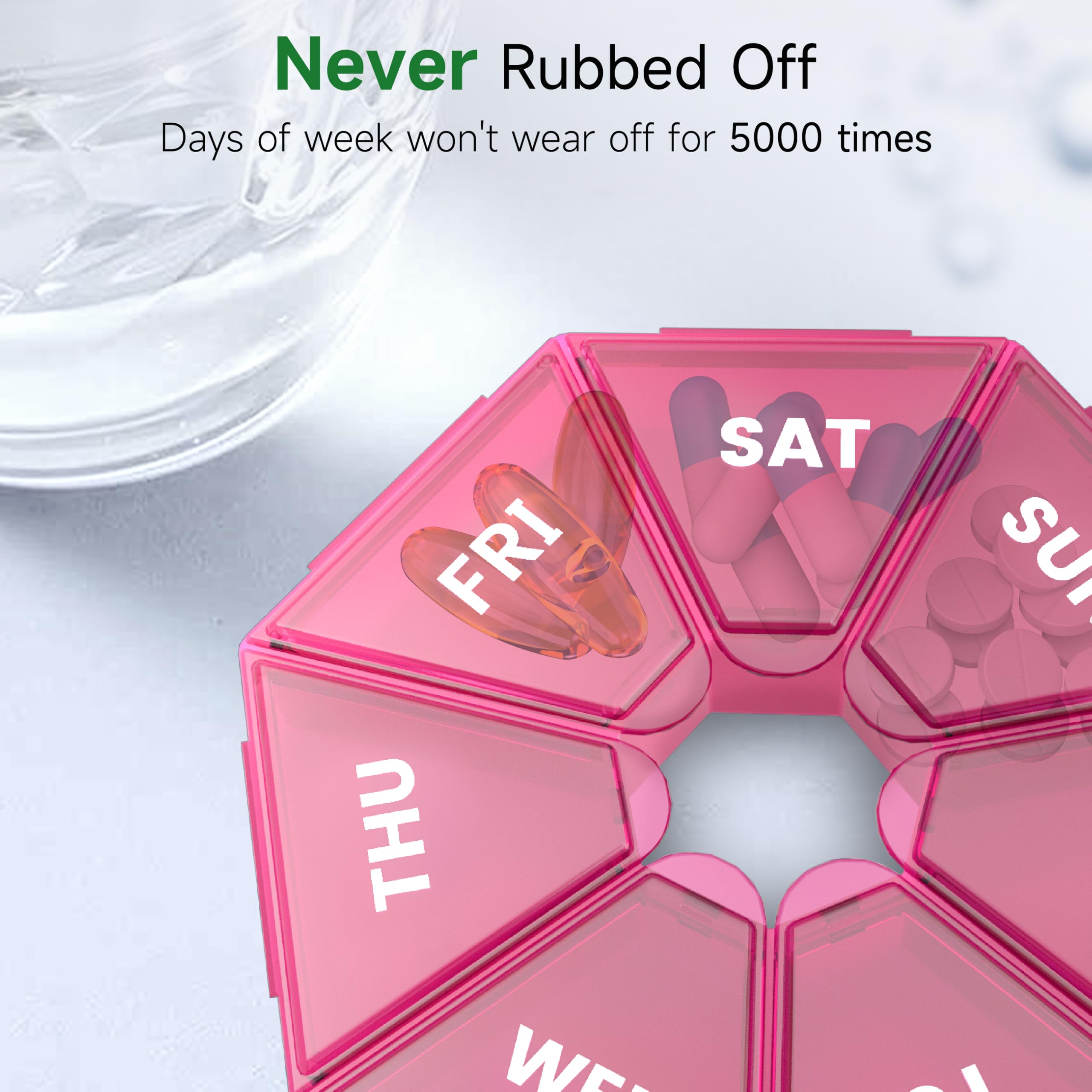 Weekly Pill Organizer, 2 Pack Portable Pill Box Medicine case 6 Colors (Seven Day) New Edition for Vitamin/Fish Oil/Pills/Supple