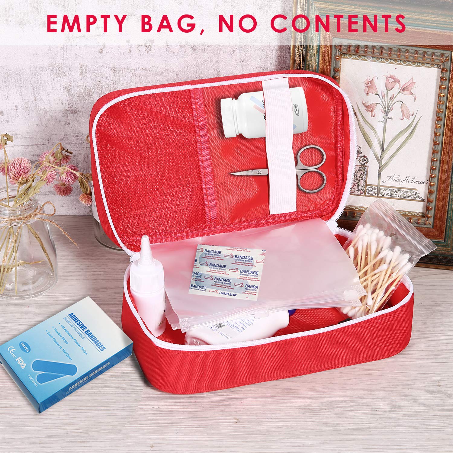 Ellsang First Aid Bags Empty, Portable Travel Medicine Bag for Camping Hiking Vehicle Motorcycle, Empty First Aid Bag for Home E