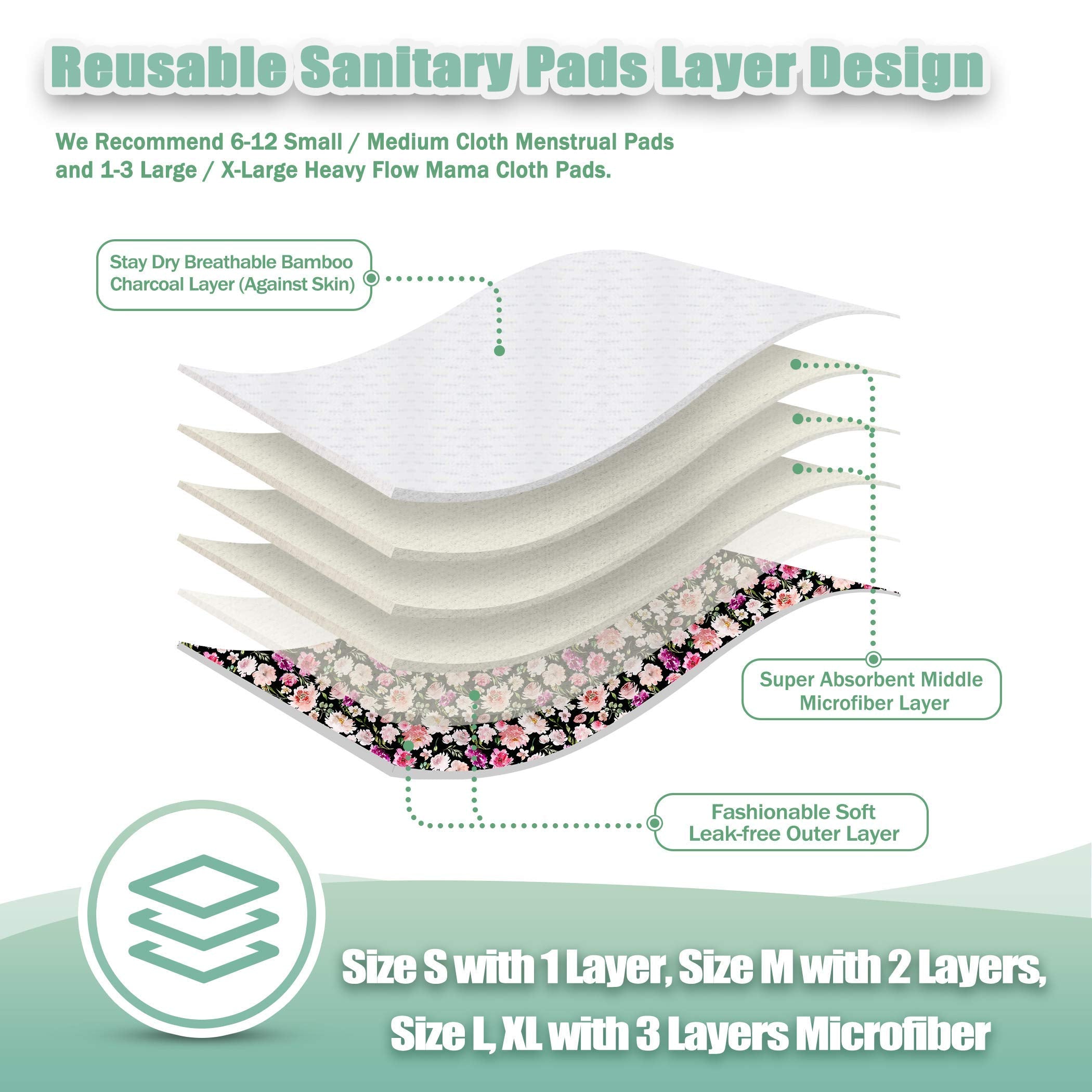 wegreeco Reusable Menstrual Pads - Reusable Sanitary Pads | Reusable Panty Liners | Soft Cloth Menstrual Pads - 6 Pack with 1 Cl