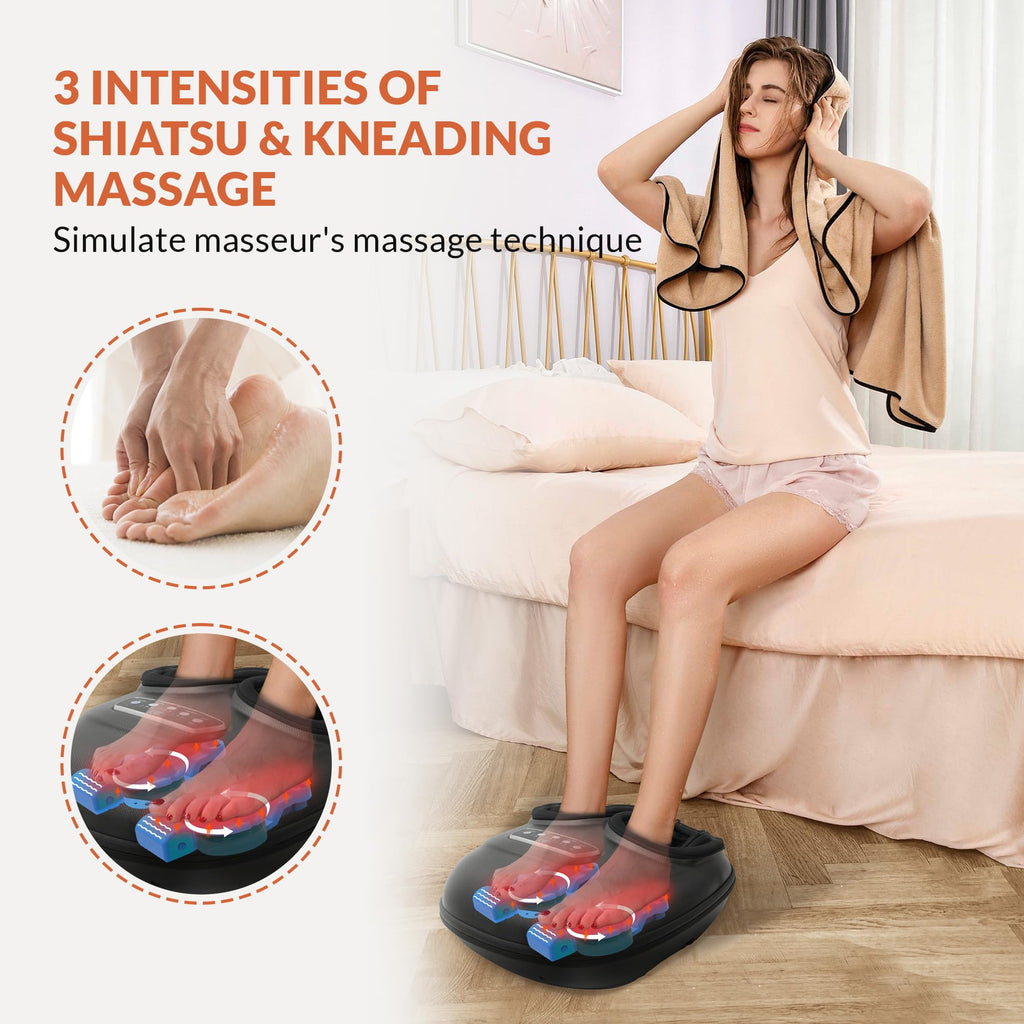 CILI Shiatsu Foot Massager Machine with Heat,Electric Heated Feet Massager for Plantar Fasciitis, 3 Kneading & 3 Compression,Up