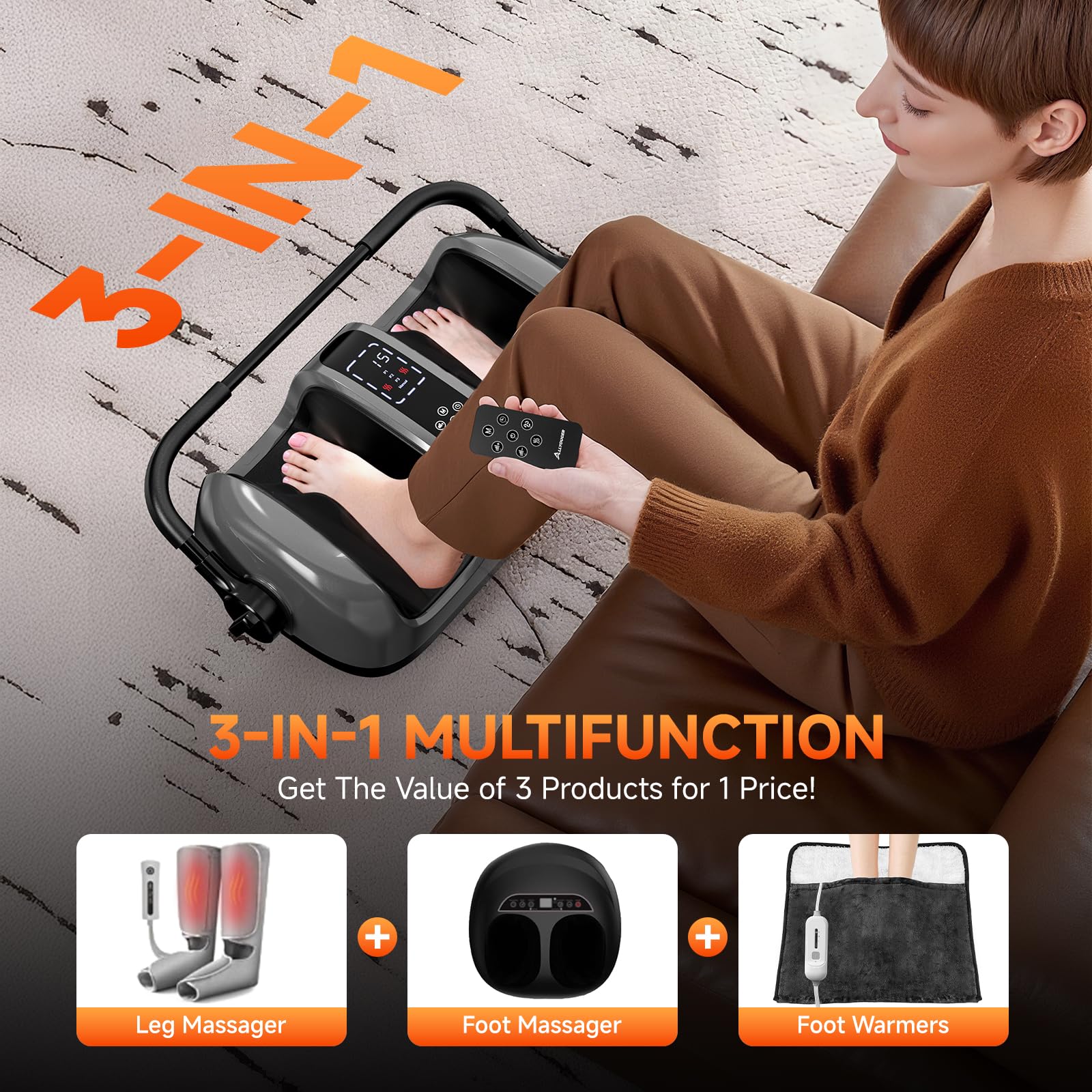 ALLYOUGER Foot Massager with Heat - Shiatsu Deep Kneading Machine for Plantar Fasciitis, Neuropathy & Circulation - 5 Intensitie