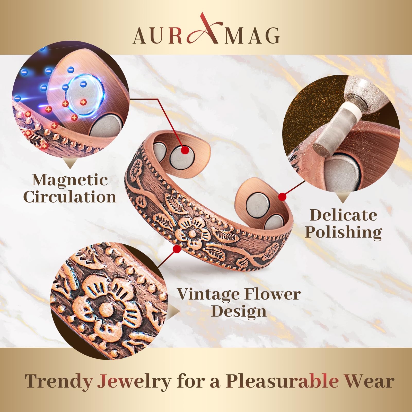 Copper Rings for Women,99.99% Pure Copper Magnetic Rings with 3500 Gauss Magnets,Copper Jewelry for Women(Set of 2)
