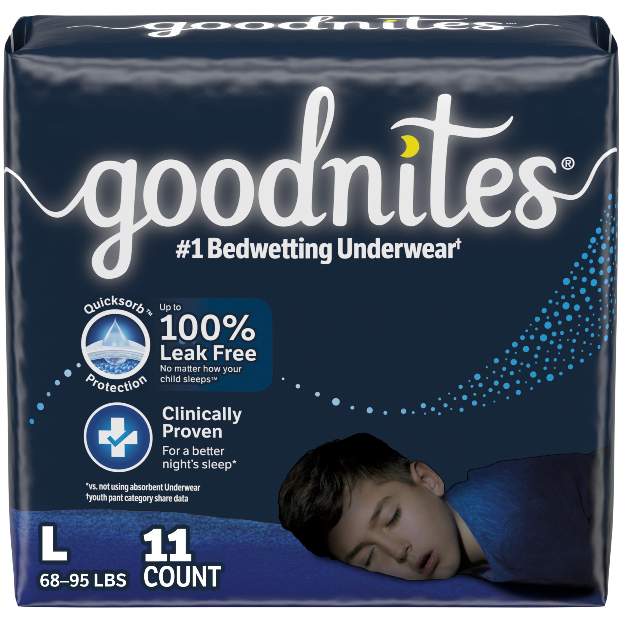 Goodnites Boys Nighttime Bedwetting Underwear, Size Large (68-95 lbs), 11 Ct, Packaging May Vary