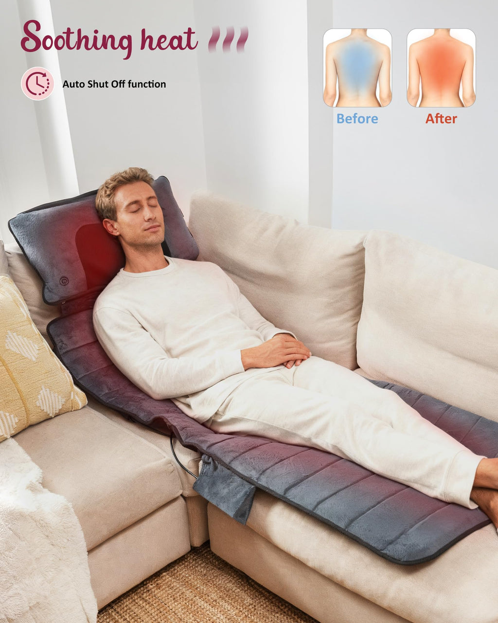 THERAZZAGGE Full Body Massage Mat with Heat, Independent Shiatsu Neck Massager Pillow, 10 Vibration Motors, 5 Modes & 3 Intensit