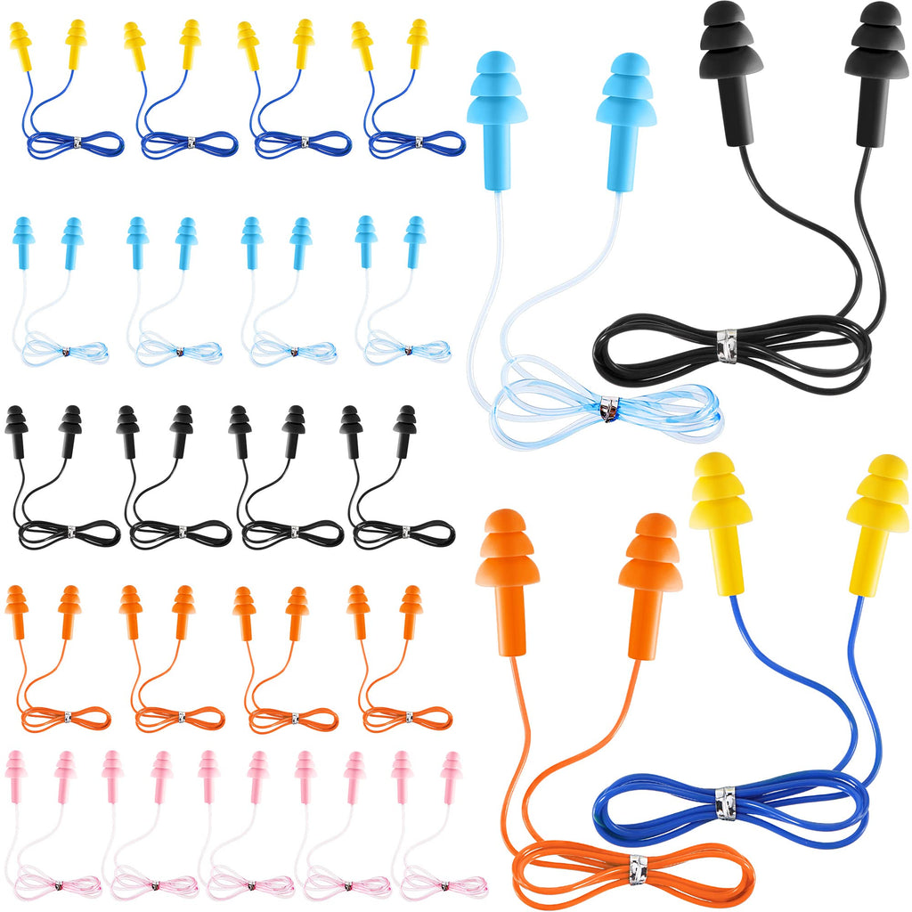 LEIFIDE 25 Pairs Corded Ear Plugs Silicone Waterproof Ear Plugs with Cords for Sleeping Snoring Swimming Shooting, Reusable Plug