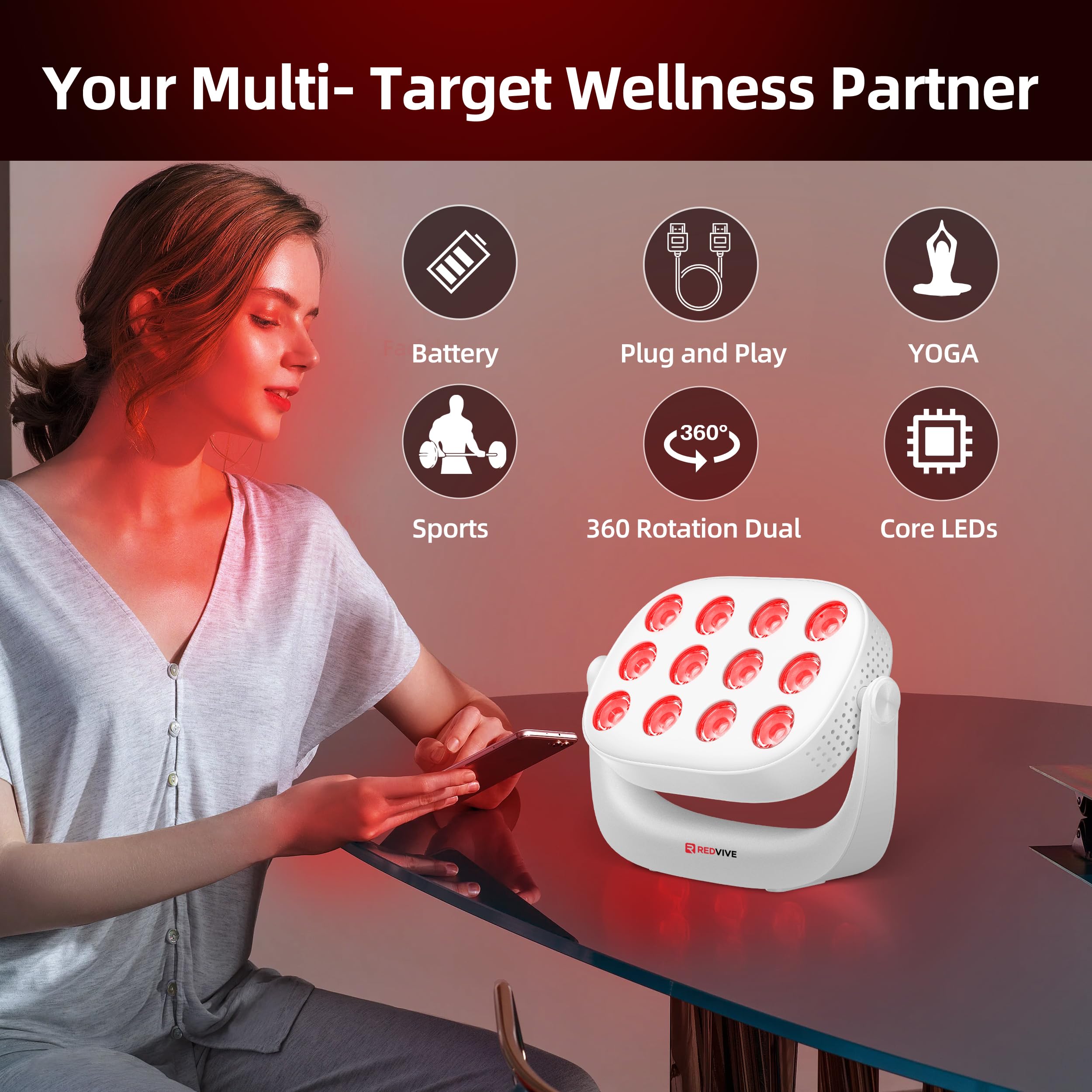 Red Light Therapy, Near Infrared 660nm 850nm Portable Red Light Therapy for Face and Body 4000mAh Battery Include Rotate 360 Deg