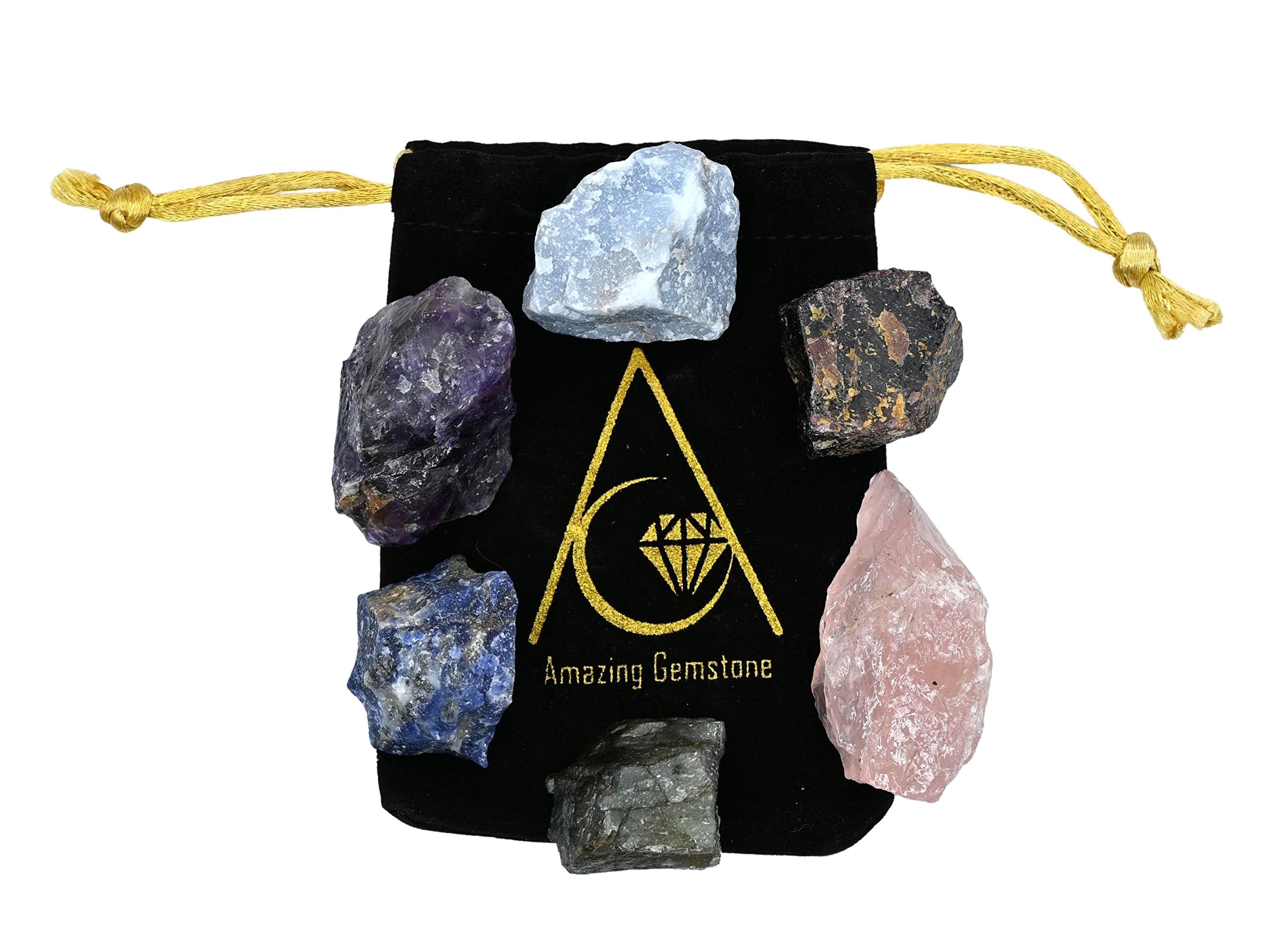 Crystals for Anxiety Manifestation, Set of 6 Amethyst, Sodalite, Labradorite, Angelite, Garnet and Rose Quartz Healing Crystals