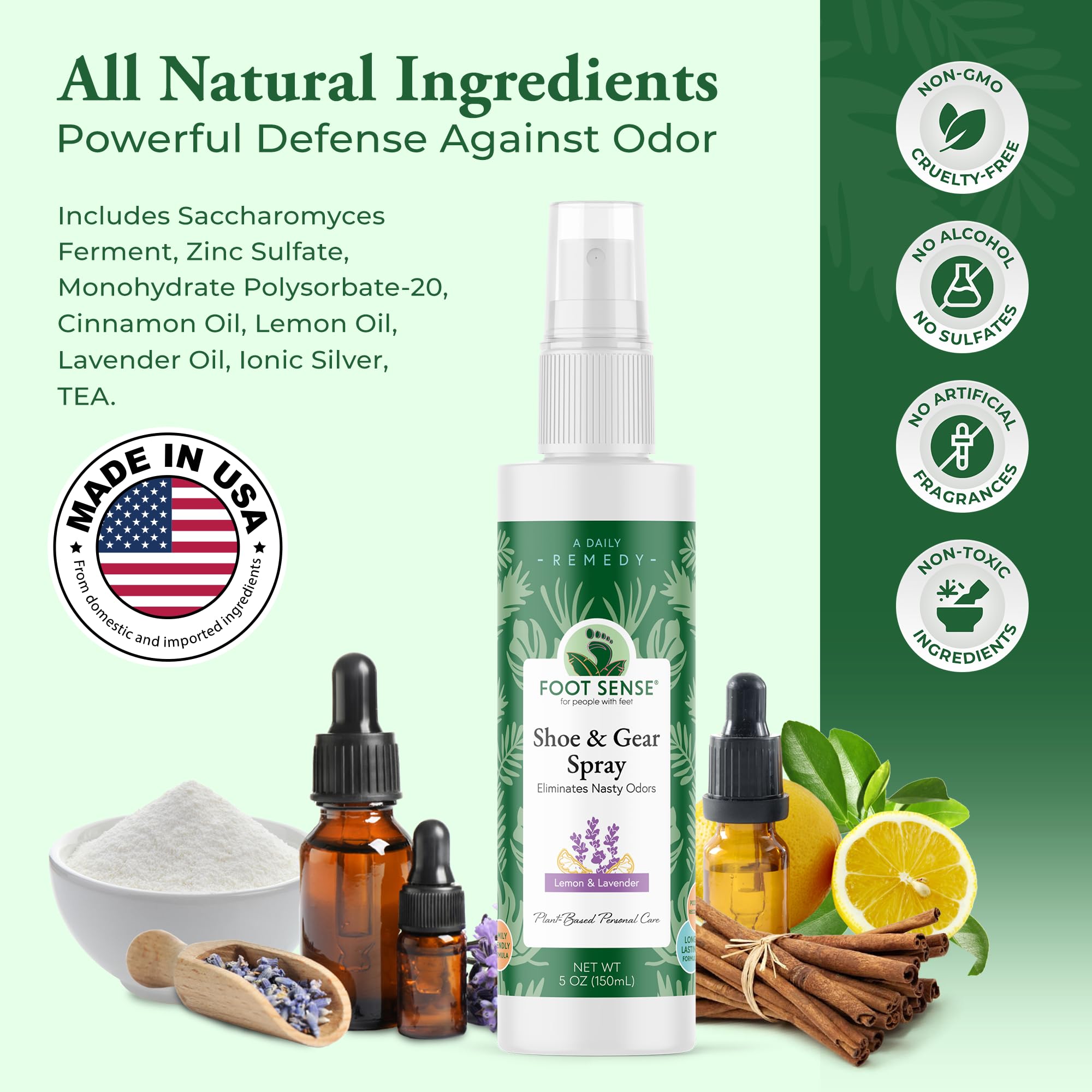 Natural Shoe Deodorizer and Foot Spray - Foot Odor Eliminator for Shoes, Sports Equipment, and Feet - Long-Lasting, Smelly Feet
