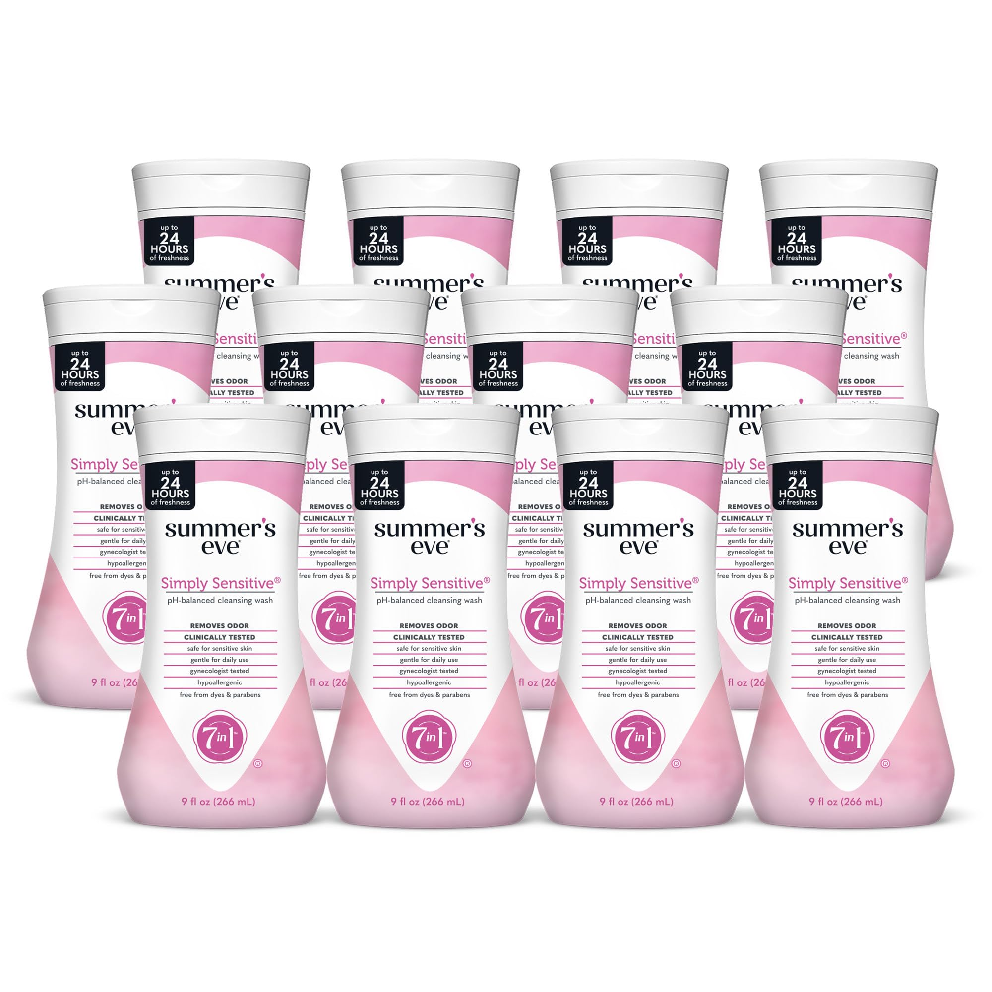 Summers Eve Simply Sensitive Daily Gentle All Over Feminine Body Wash, Removes Odor, Feminine Wash pH Balanced, 9 fl oz, 12 Pac