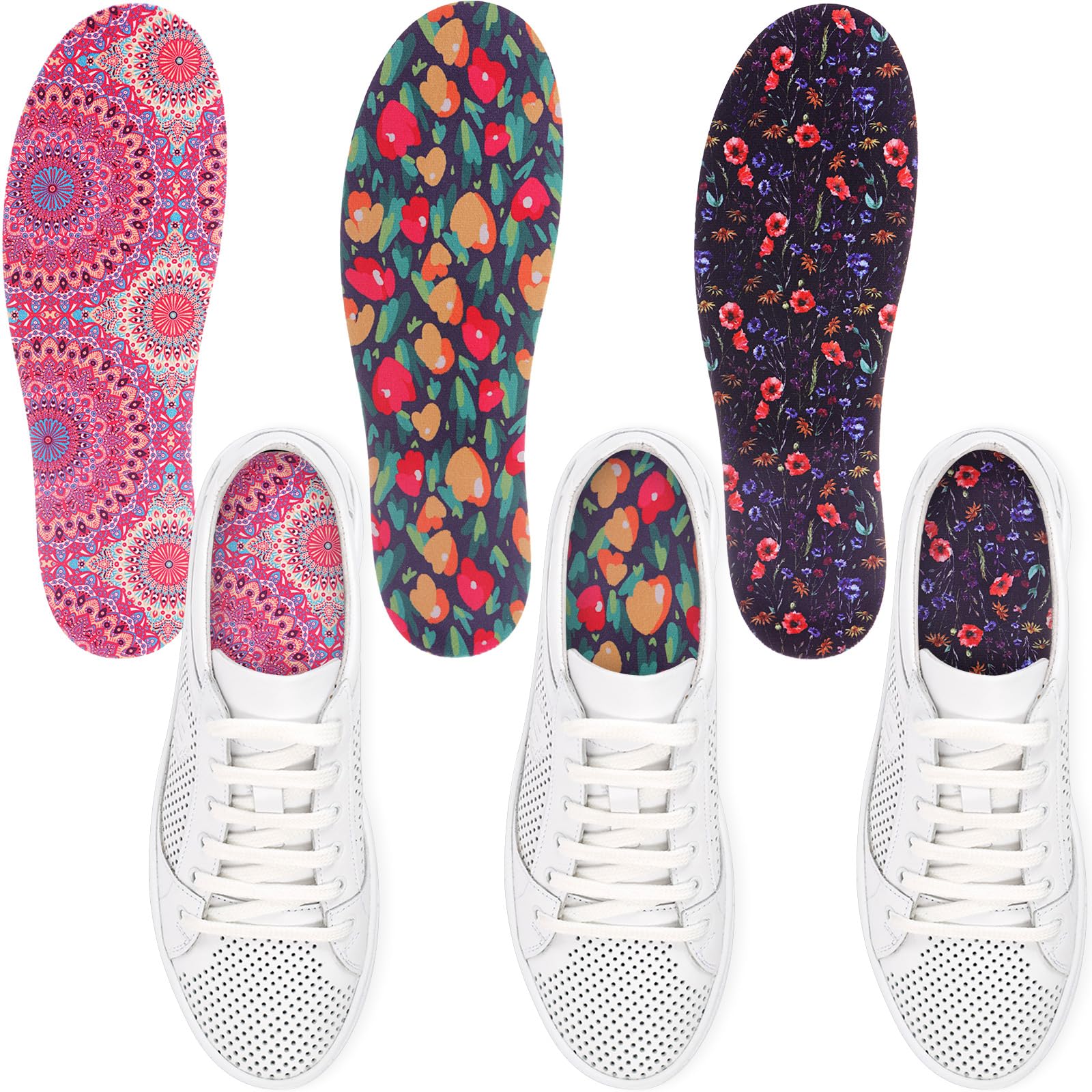 Velmitten 3 Pairs No Show Socks Sockless Shoe Liner Washable Barefoot Shoe Insoles No Slipping Inserts(Delicate Style)