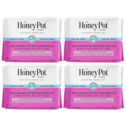 The Honey Pot Company - 80ct - Herbal Pads for Women - Regular Flow w/Wings - Infused w/Essential Oils for Cooling Effect & Orga