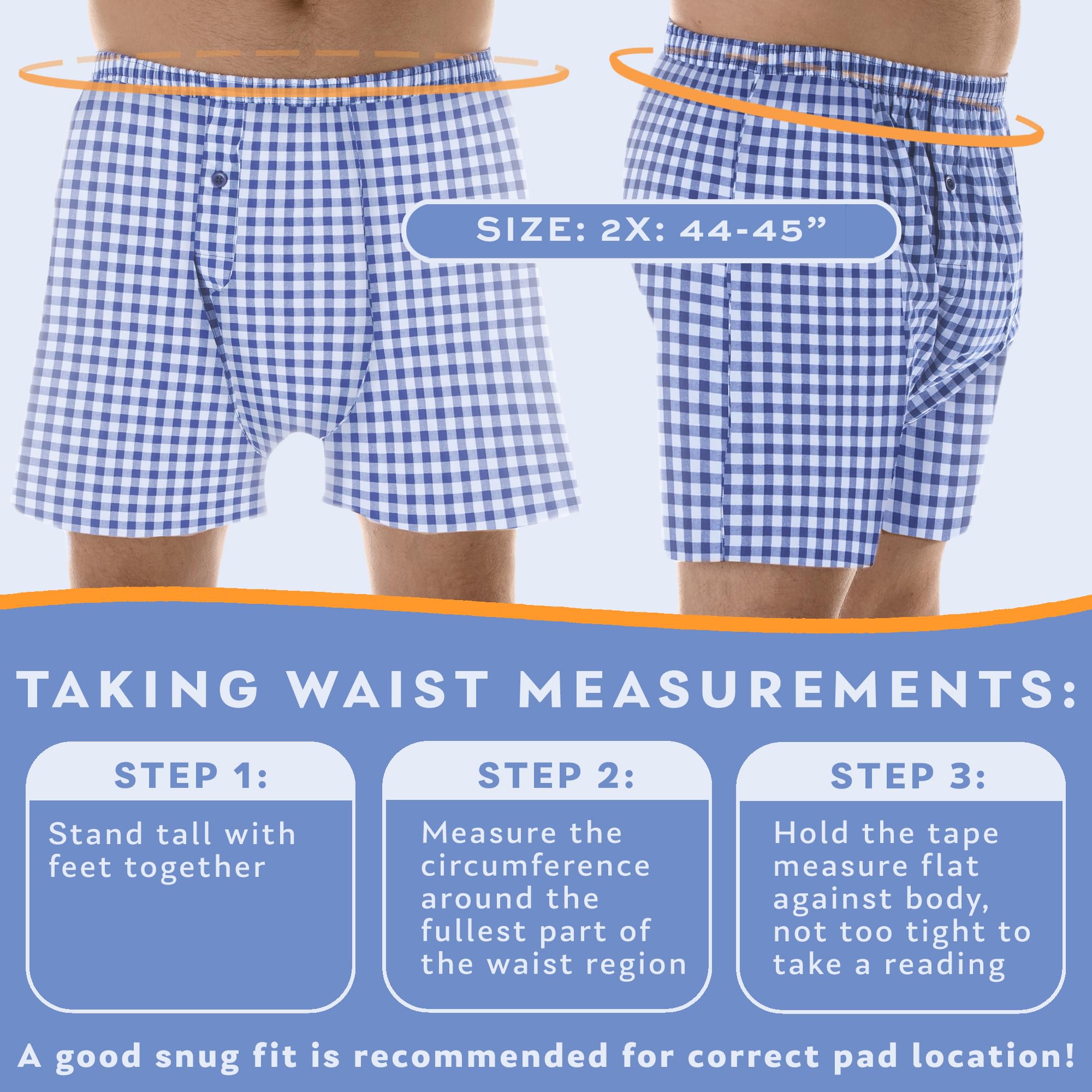 1-Pack Mens Navy Check Regular Absorbency Incontinence 2-in-1 Boxers 2X (Waist 44-45)