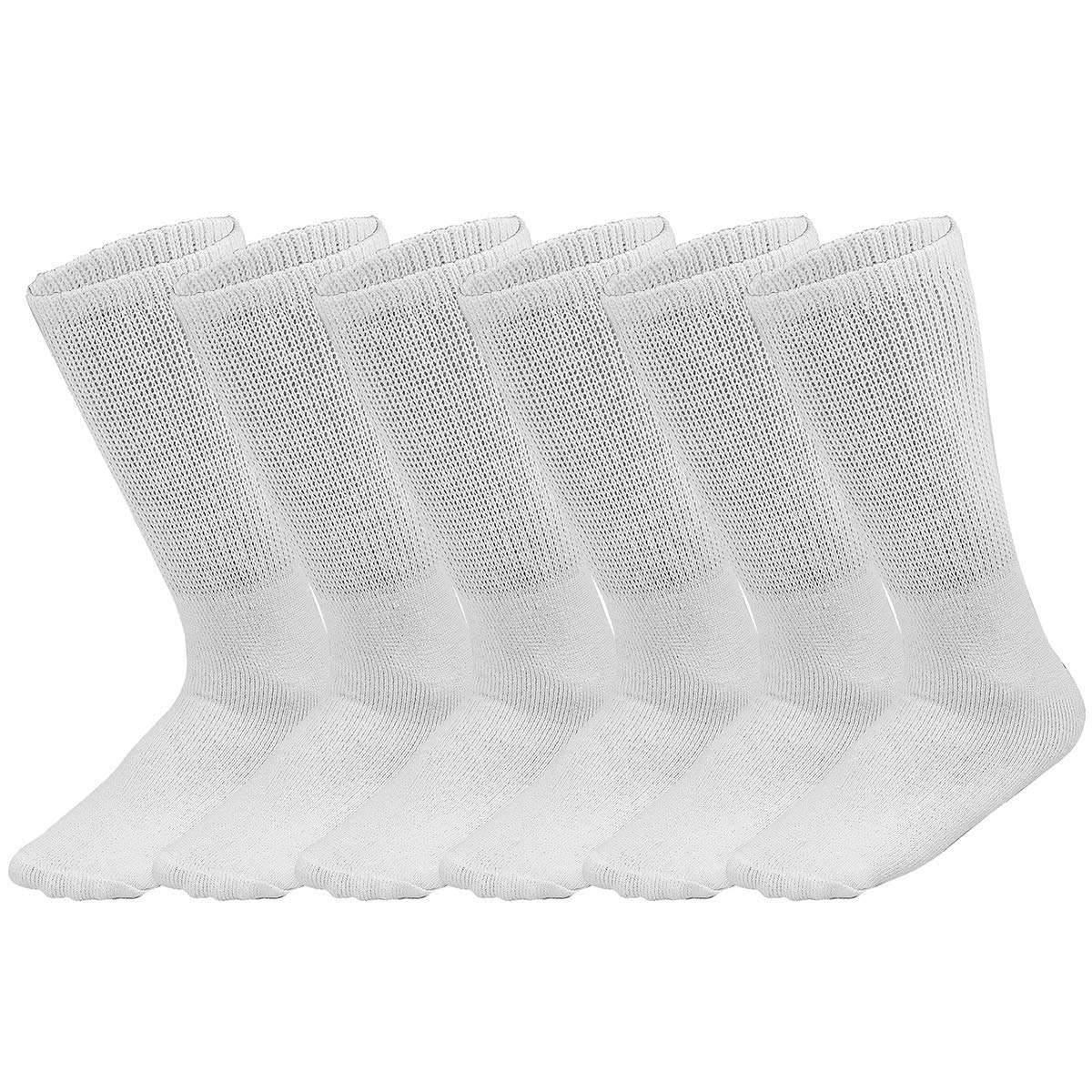 Falari Physicians Approved Diabetic Socks Crew Unisex 3, 6 or 12-Pack (13-15, 6 Pairs White)