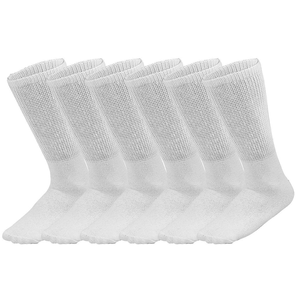Falari Physicians Approved Diabetic Socks Crew Unisex 3, 6 or 12-Pack (13-15, 6 Pairs White)