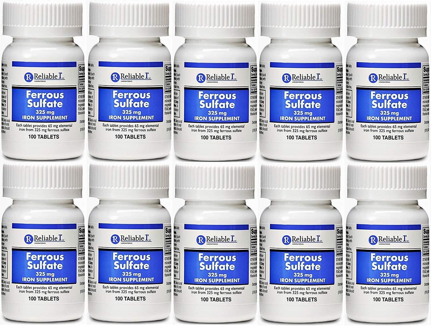 Ferrous Sulfate Iron 325 mg Generic for Feosol 100 Tablets PACK of 10
