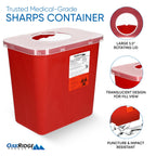 Oakridge Products Large Sharps Container for Home Use and Professional 2 Gallon (2-Pack) with Rotating lid, Biohazard Needle and