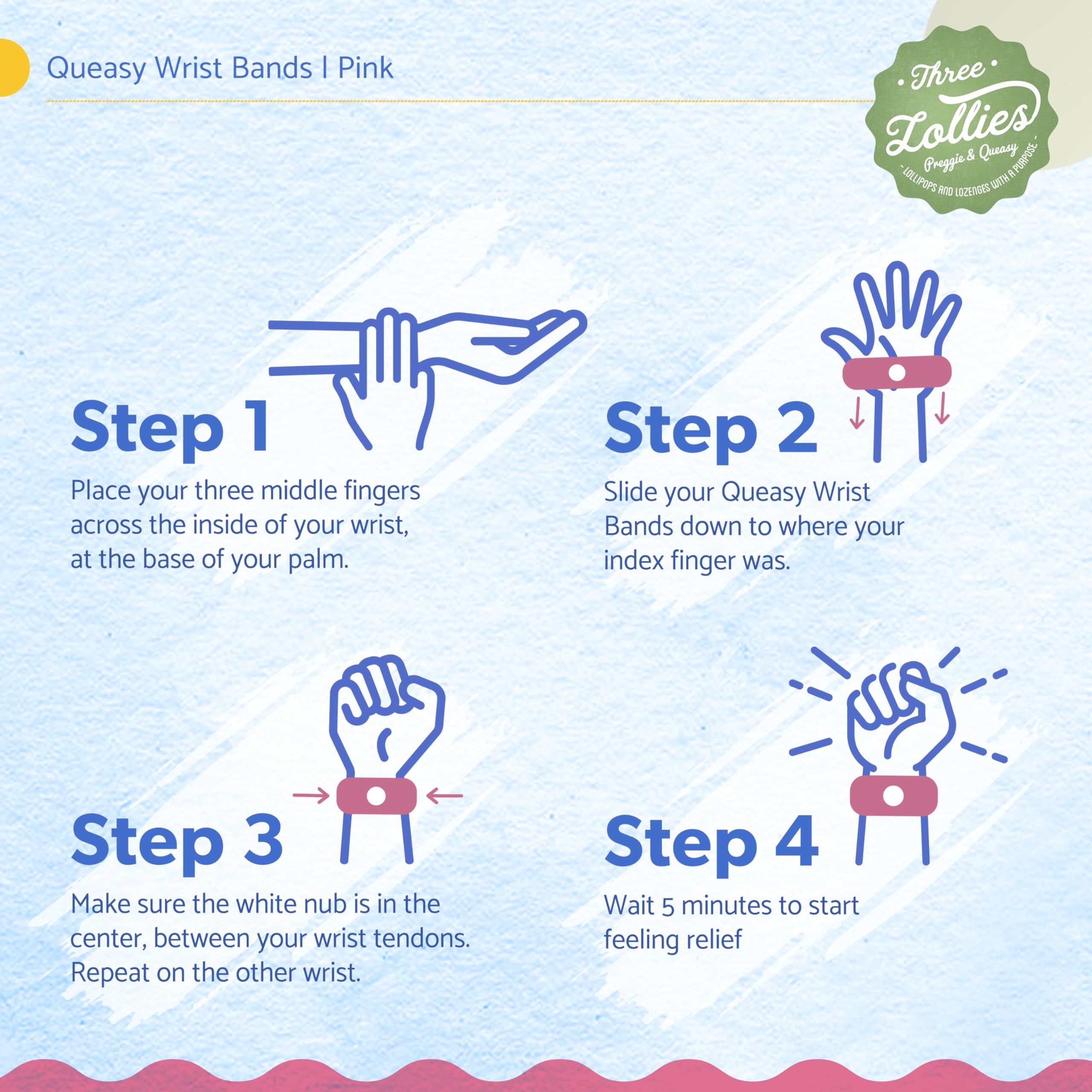 Three Lollies Queasy Wrist Bands - Natural Non-Drowsy Nausea Relief & Sickness Prevention - Travel & Motion Sickness - Relief fr