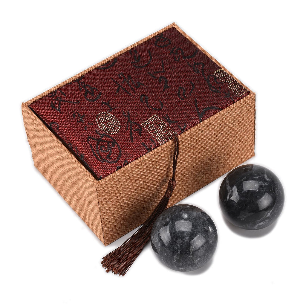 BRABUD 2 Dark Grey Marble Ball Exercise Massage Balls Health Stress Relieve Hand Exercise Baoding Balls BS020