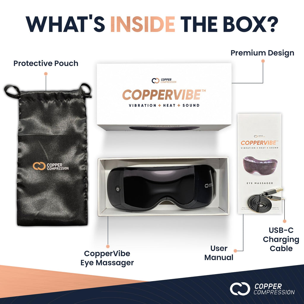 Copper Compression CopperVibe Eye Massager - Heat, Bluetooth, Transparent Visor, Timer & Adjustable Strap. Relieves Strain, Migr