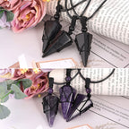 Top Plaza 2pcs Amethyst Black Obsidian Healing Crystal Stone Necklace for Women Men 6 Facet Pointed Pendant Necklaces Adjustable