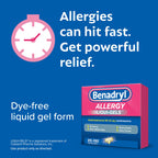 Benadryl Liqui-Gels Antihistamine Allergy Medicine & Cold Symptom Relief, Dye-Free Liquid Gels with 25 mg of Diphenhydramine HCl