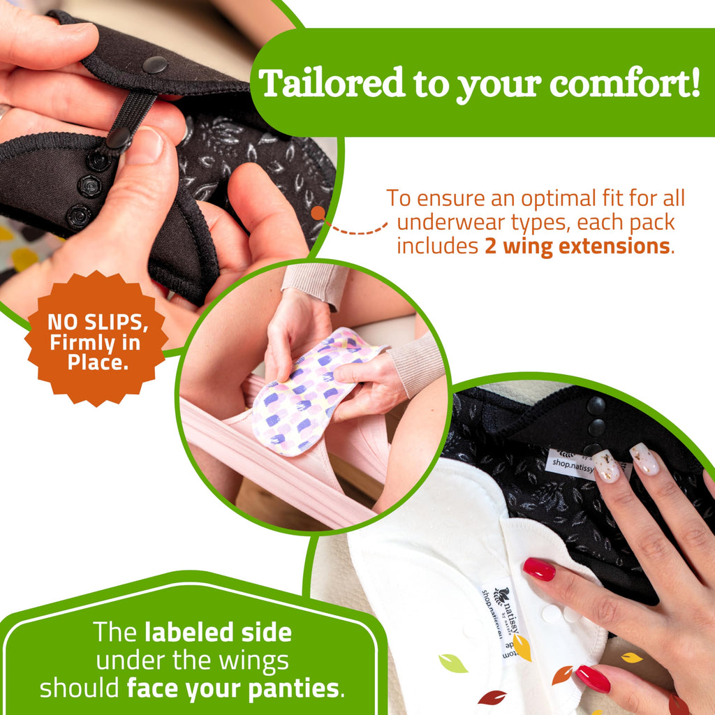 Non-Slip Organic Reusable Panty Liners for Women & Teens (Medium, 7-Pack); High-Temp Washable Cotton Cloth Liners; Stay Fresh &