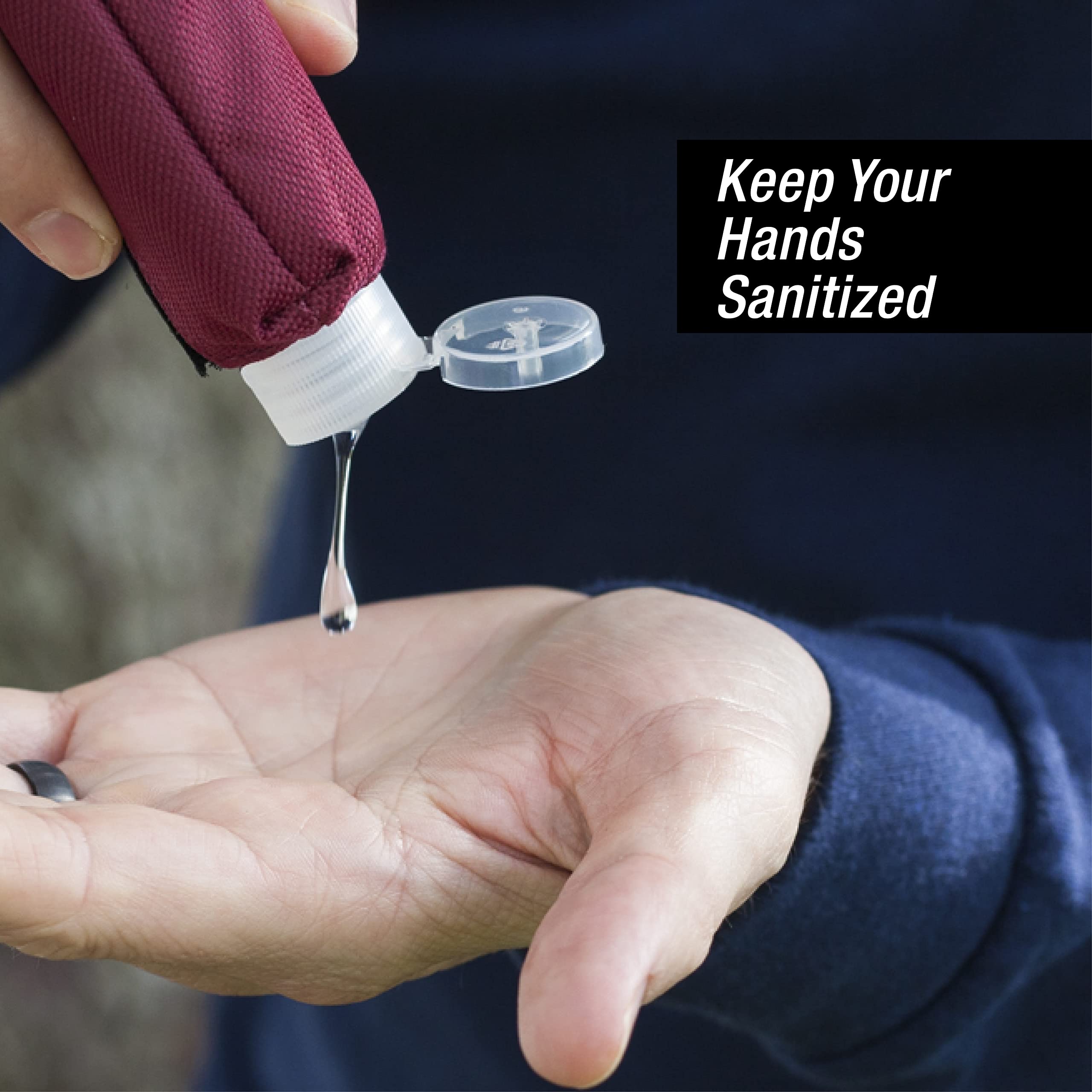 2nd Childhood Sanitizer Holder Bag; Travel Size Empty 2 oz Refillable Bottle; Carabiner Clips on to Backpack or Purse