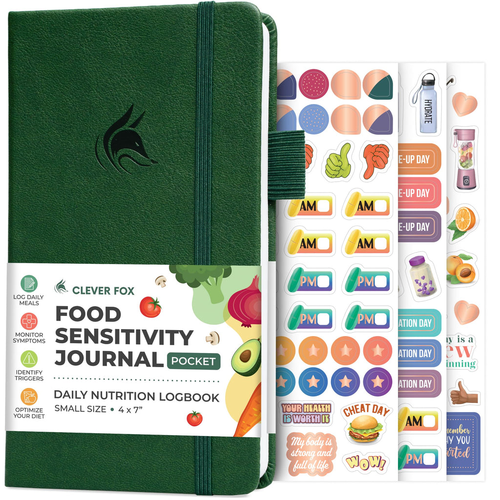 Clever Fox Food Sensitivity Journal Pocket - Daily Intolerance & Symptom Log for IBS, Diabetic, Low Fodmap, Elimination Diet - H