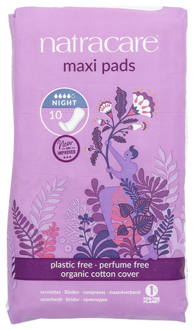 NATRACARE Pads,Maxi,Night-TIME 10 CT 1-EA