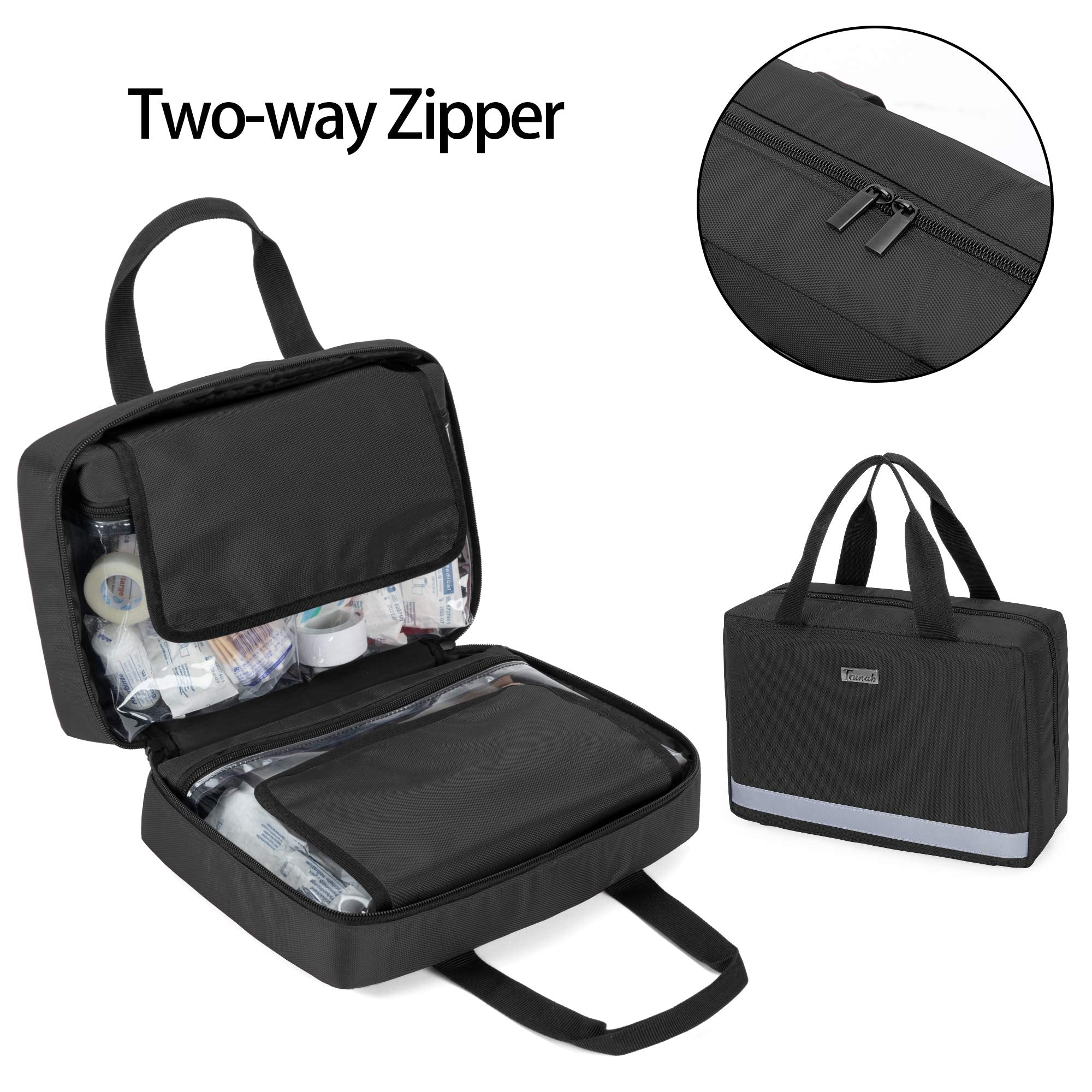 Trunab Small First Aid Kit Bag Empty Portable Emergency Kits Trauma Bag, Ideal for Car, Home, Camping and Hiking, Black, Bag Onl