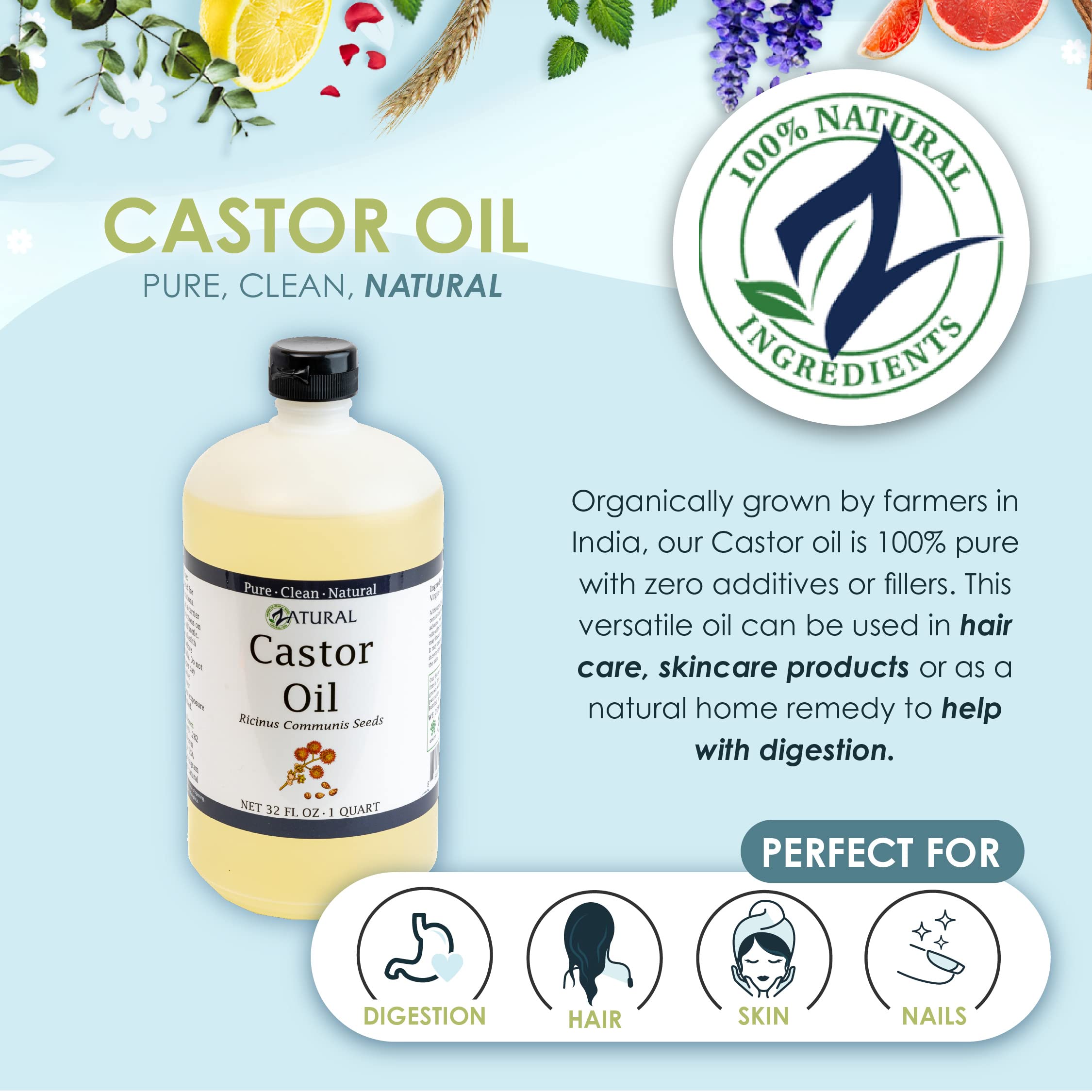 Castor Oil-Ricinus Communis-100% Pure, Clean Castor Oil(32 Ounce)