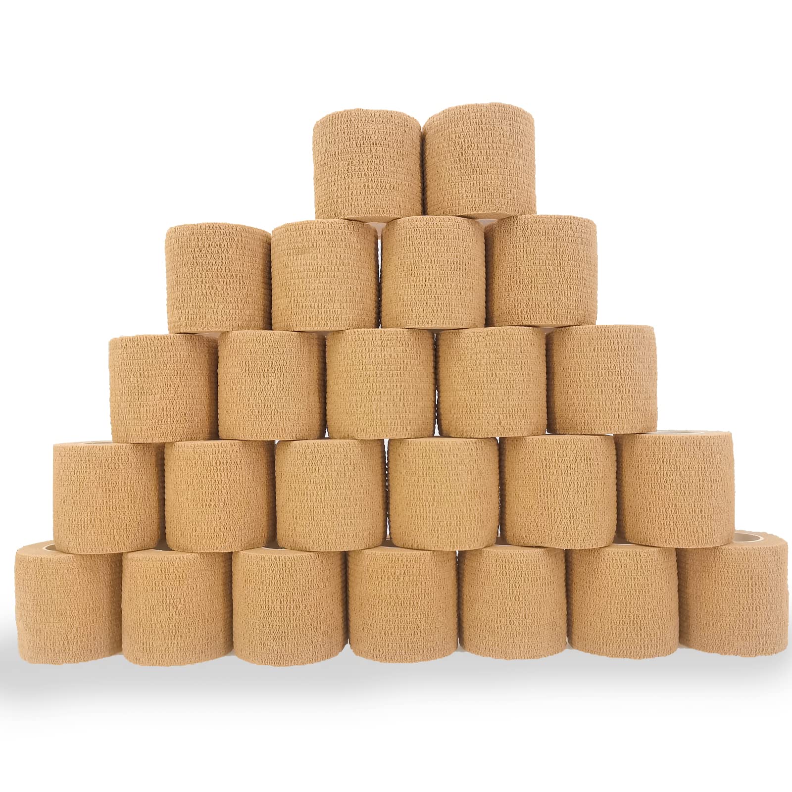 24 Pack 2 X 5 Yards Brown Breathable Self Adhesive Bandage Wrap, Multi-Purpose Non-Woven Cohesive Wrap - Vet Wrap | Athletic Tap