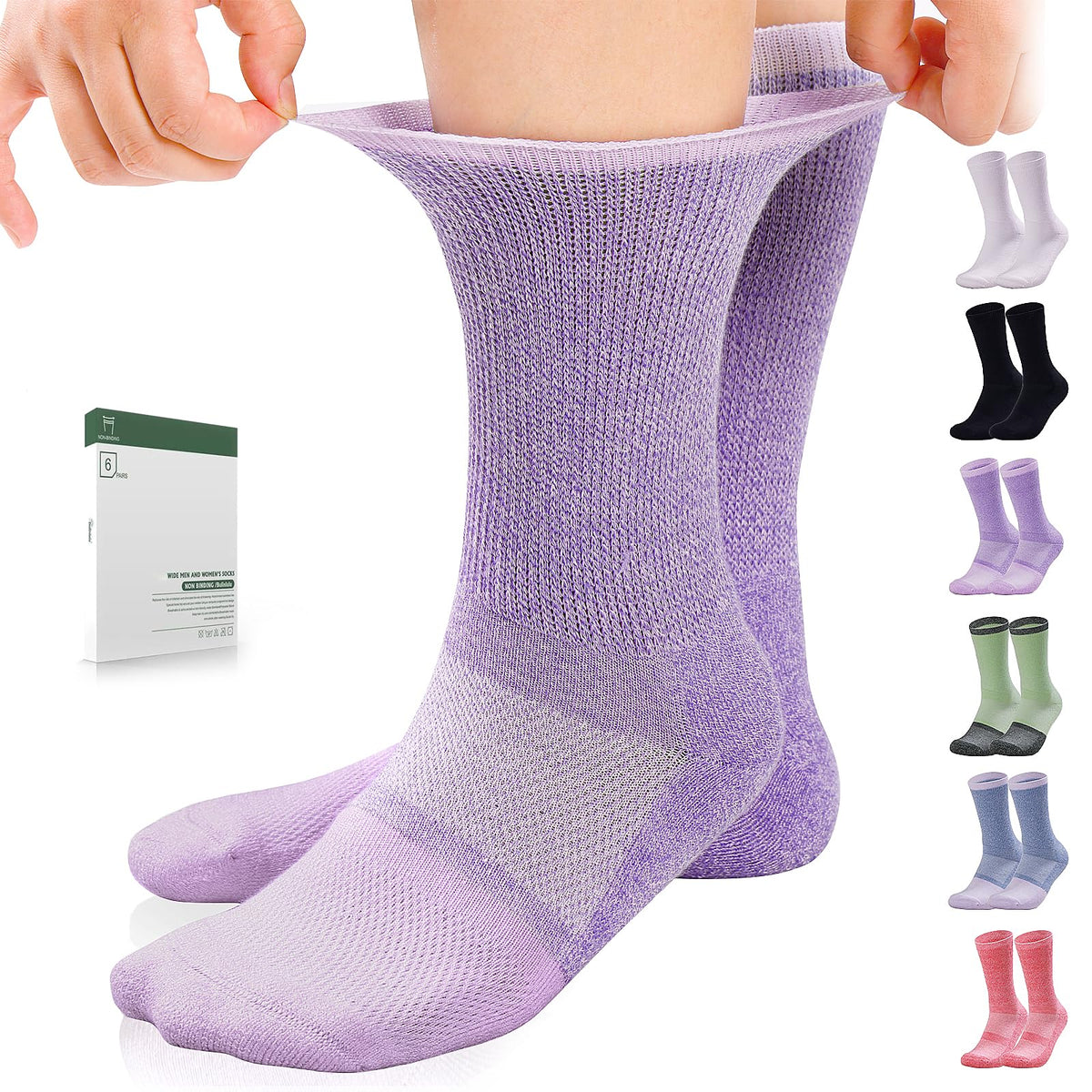 Bulinlulu Diabetic Socks for Men Women6 Pairs Non Binding Diabetic Crew Seamless Socks for Men Size 912(BrightMedium)