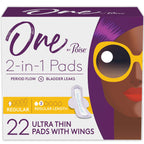 One by Poise Feminine Pads with Wings (2-in-1 Period & Bladder Leakage Pads for Women), Regular, Regular Absorbency for Period F