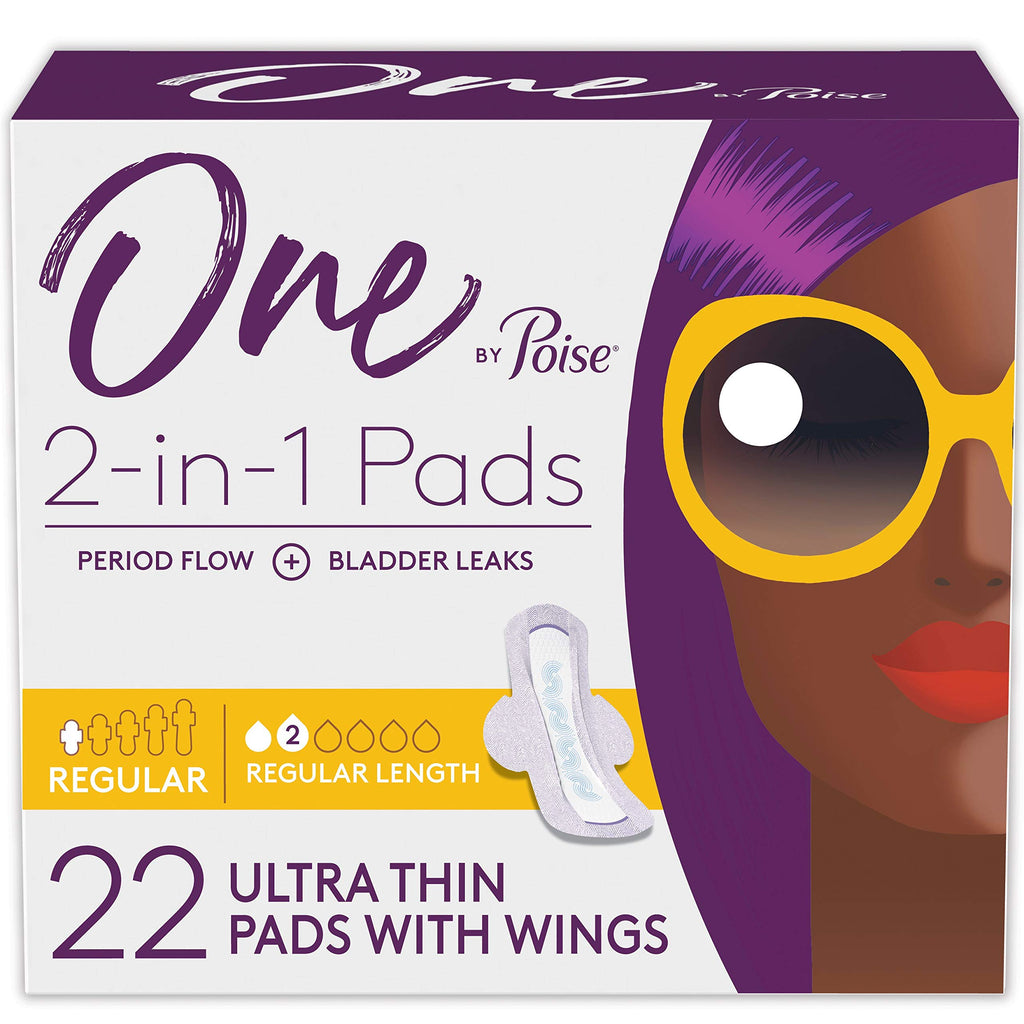 One by Poise Feminine Pads with Wings (2-in-1 Period & Bladder Leakage Pads for Women), Regular, Regular Absorbency for Period F