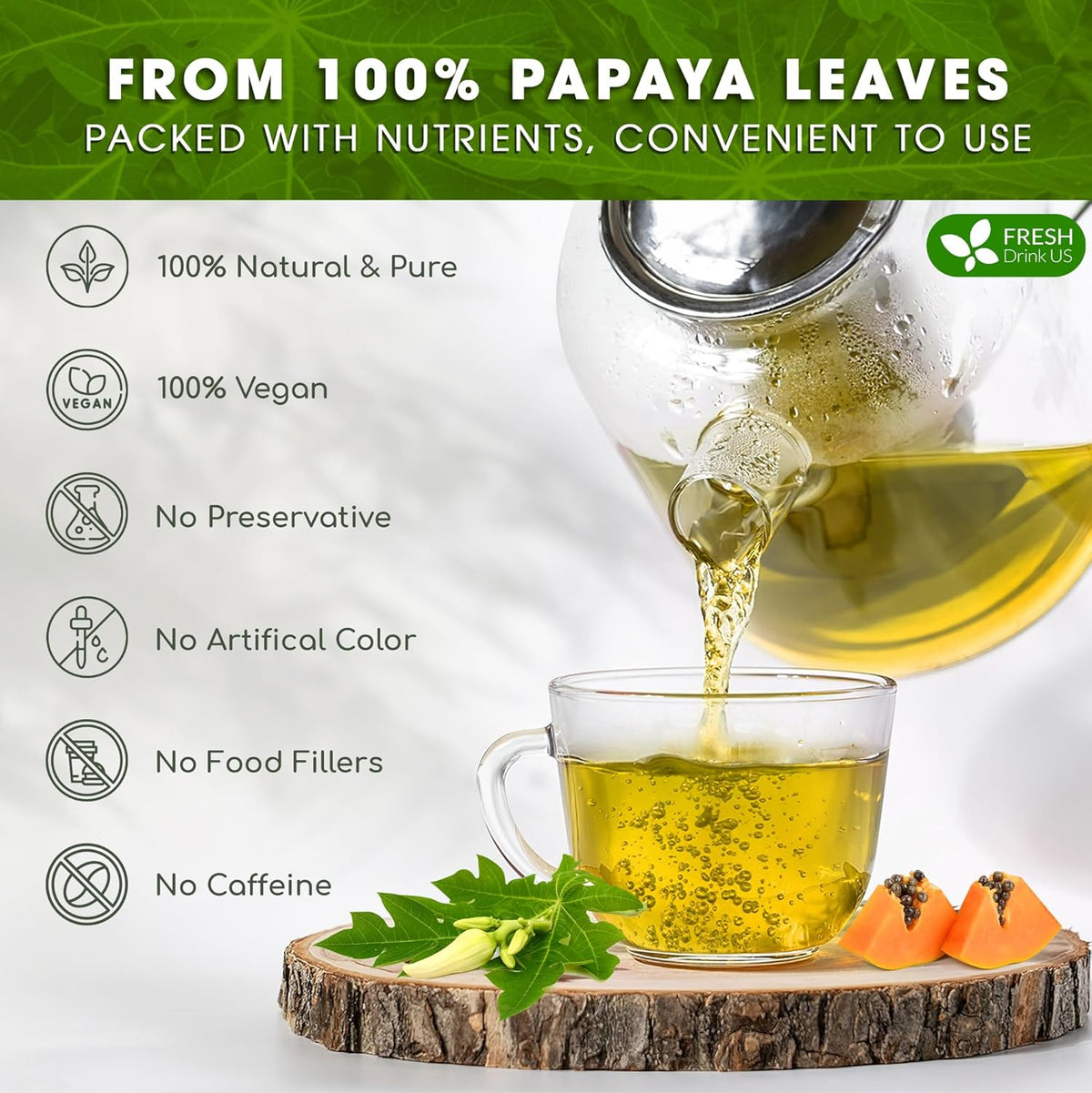 Premium Papaya Dried Leaves,  Papaya Loose Leaf Herbal Tea, No Additives, No Caffeine, Vegan