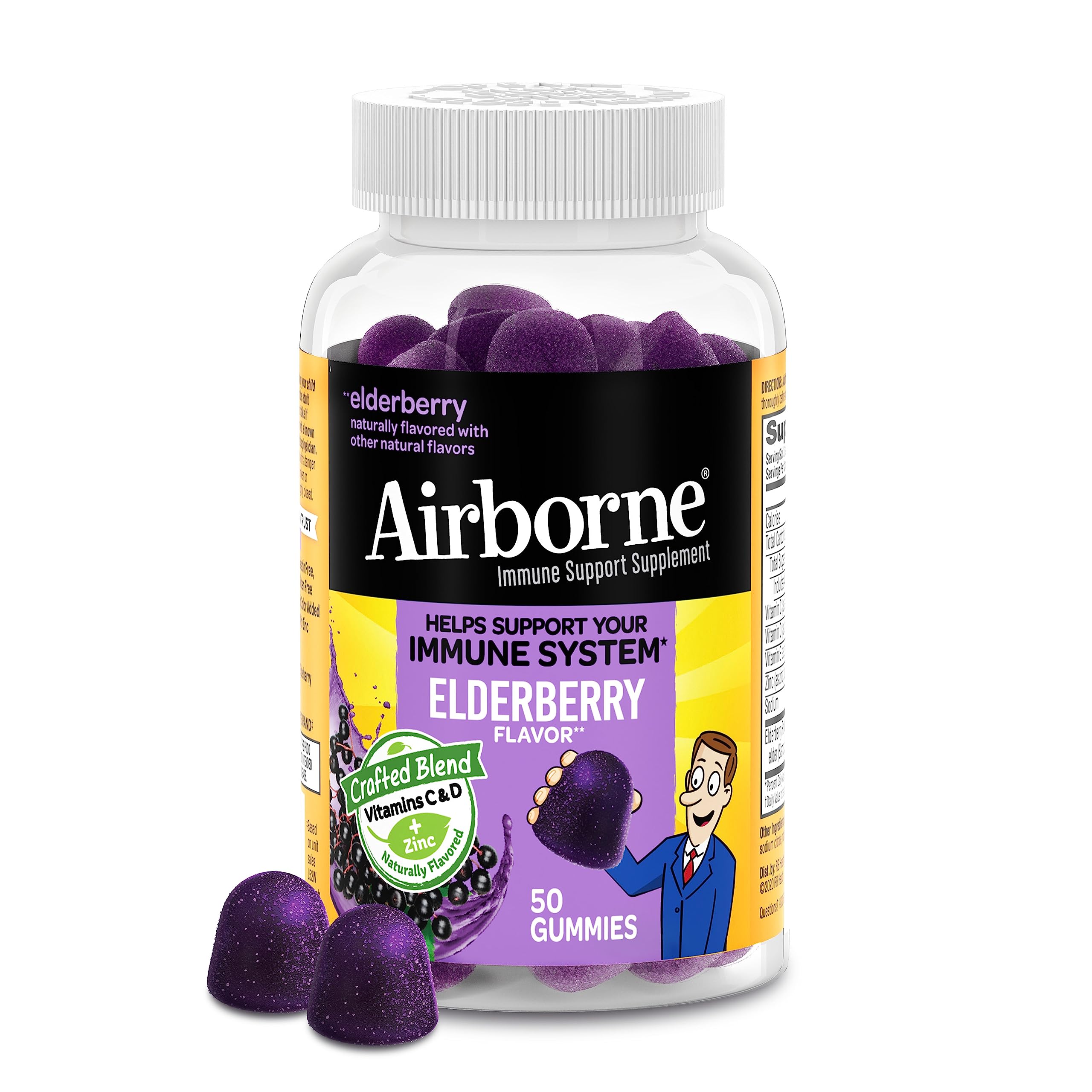 Airborne Elderberry + Zinc & Vitamin C Gummies For Adults, Immune Support Vitamin D & Zinc Gummies With Powerful Antioxidant Vit