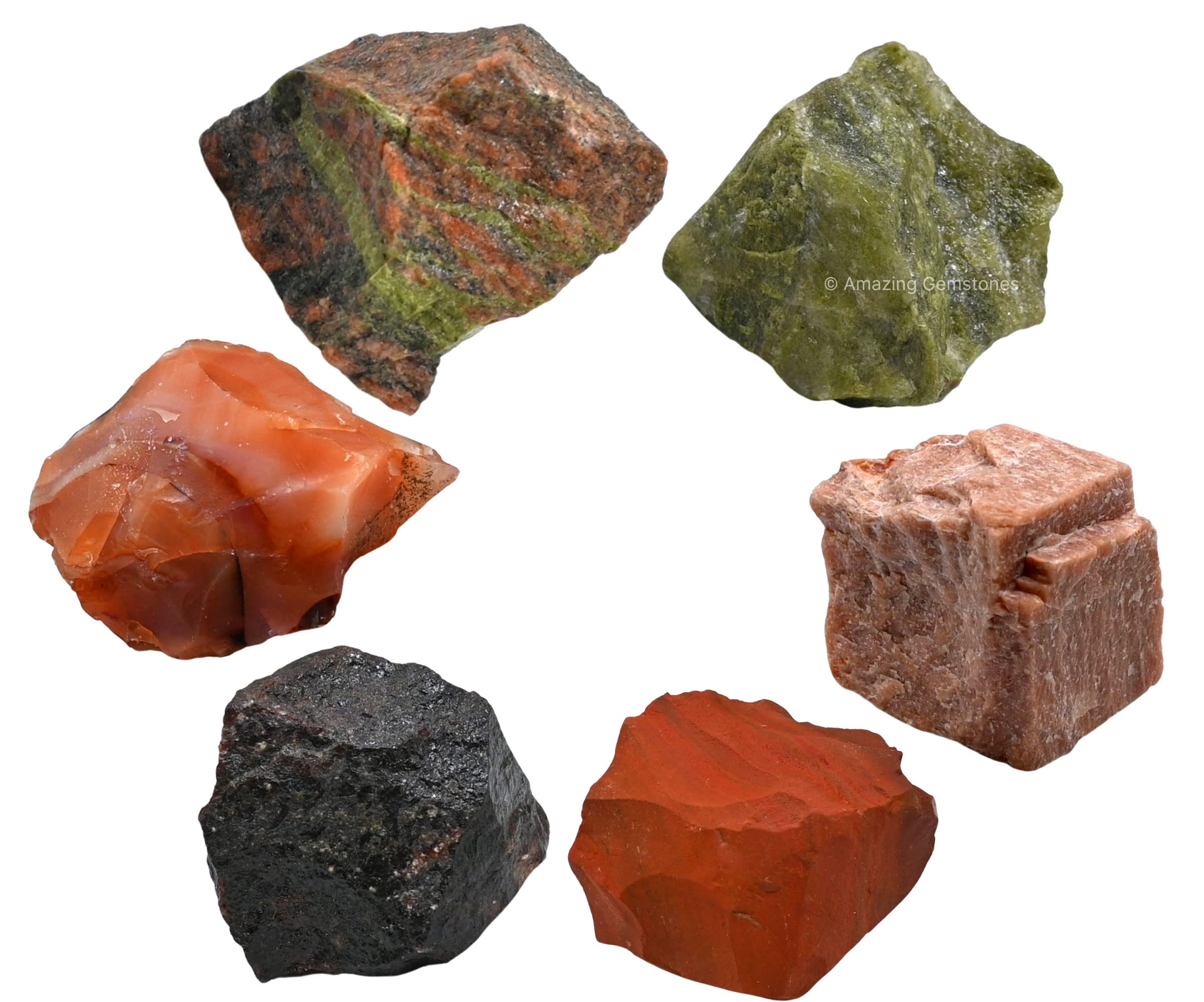 Crystals for Fertility Manifestation, Set of 6 Carnelian, Unakite, Peach Moonstone, Garnet, Red Jasper and Vesuvianite Healing C