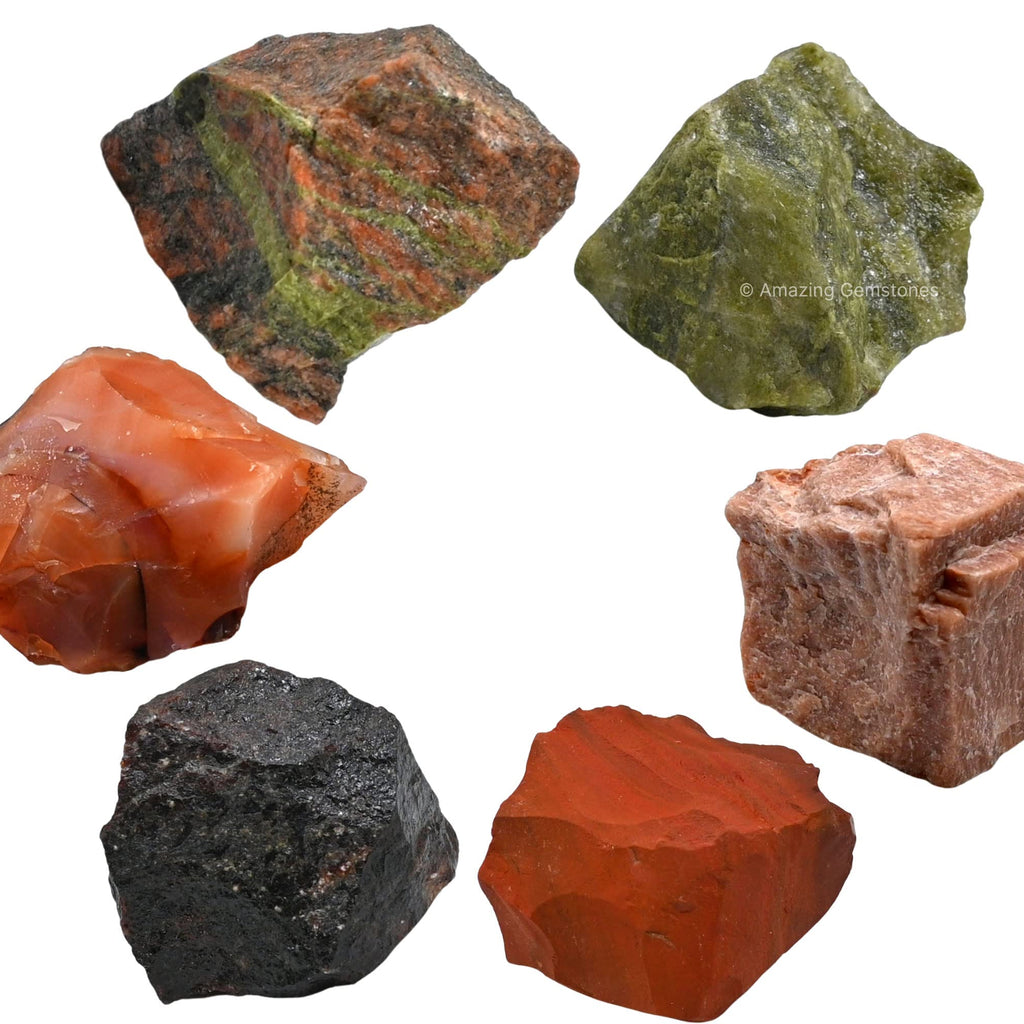 Crystals for Fertility Manifestation, Set of 6 Carnelian, Unakite, Peach Moonstone, Garnet, Red Jasper and Vesuvianite Healing C