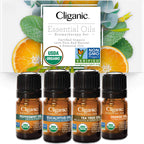 Organic Aromatherapy Set by Cliganic for Unisex - 4 Pc 0.016oz Oil - Peppermint, 0.016oz Oil - Eucalyptus, 0.016oz Oil - Tea Tre