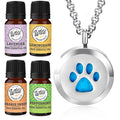 Wild Essentials Dog Paw Necklace Essential Oil Diffuser Kit with Lavender, Lemongrass, Peppermint, Orange Oils, 12 Refill Pads, 