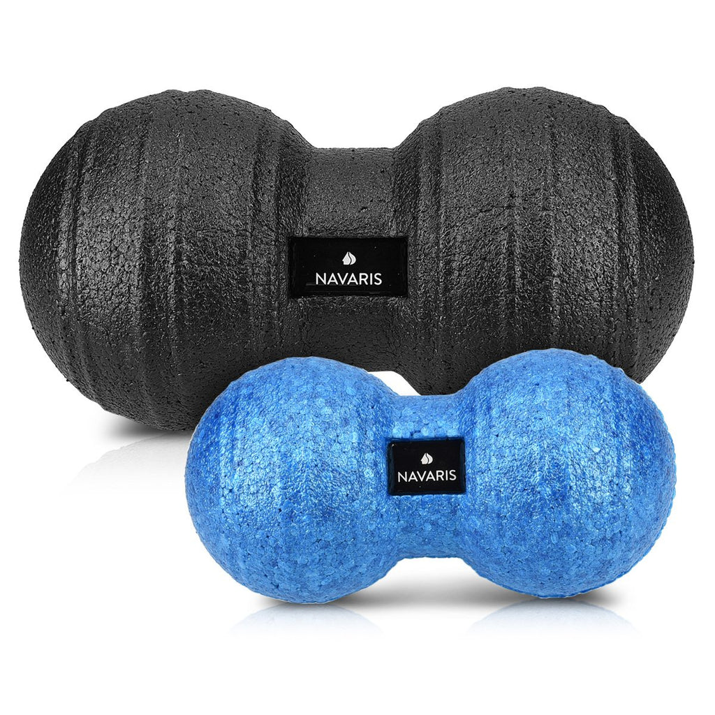 Navaris 2X Peanut Duo Ball - in 2 Sizes Duo Ball Fascia Ball Set - Trigger Point Ball - Fascia Balls - Black/Blue