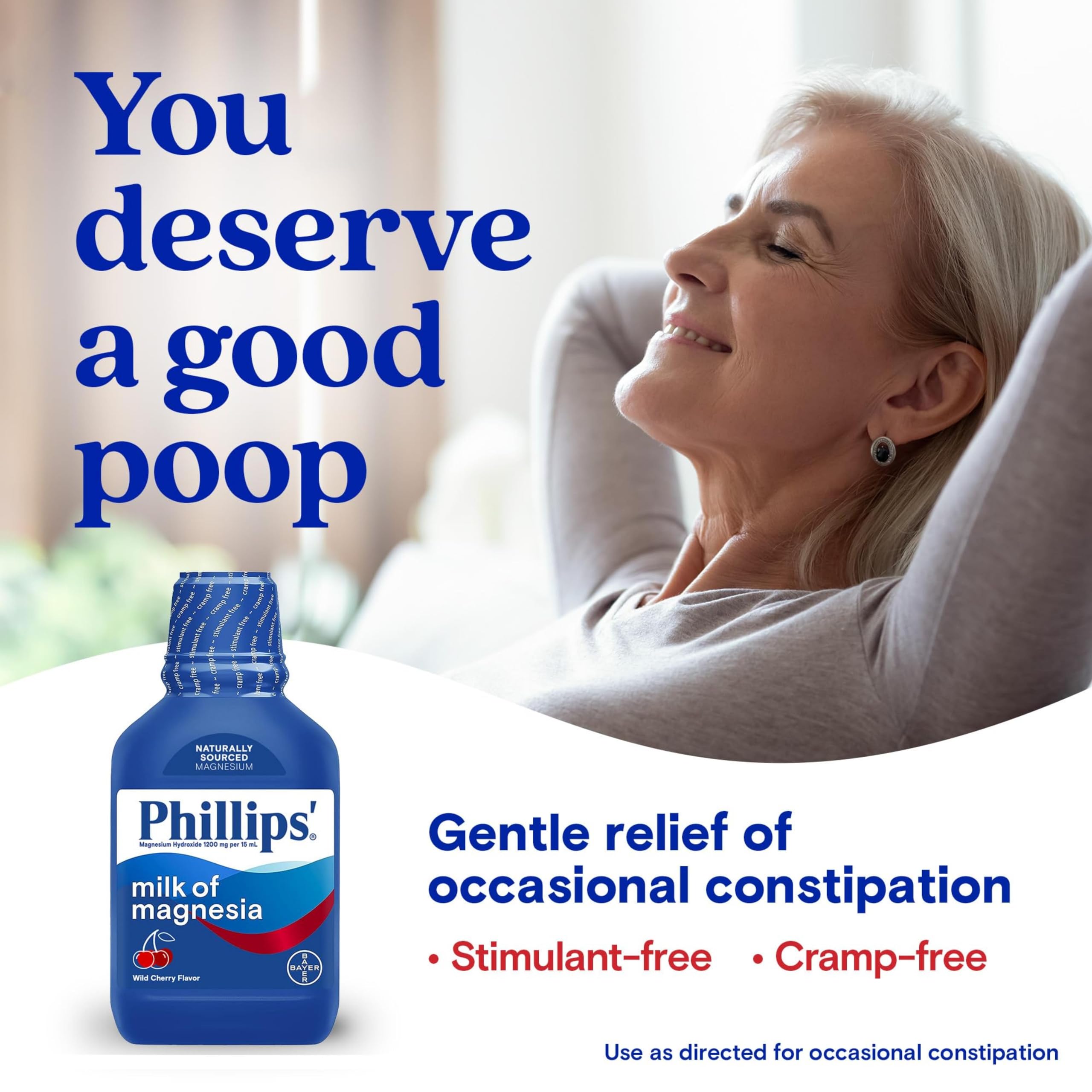 Phillips Milk of Magnesia Liquid Laxative, Wild Cherry Flavor, Stimulant Free, Cramp Free Relief of Occasional Constipation*, Ef