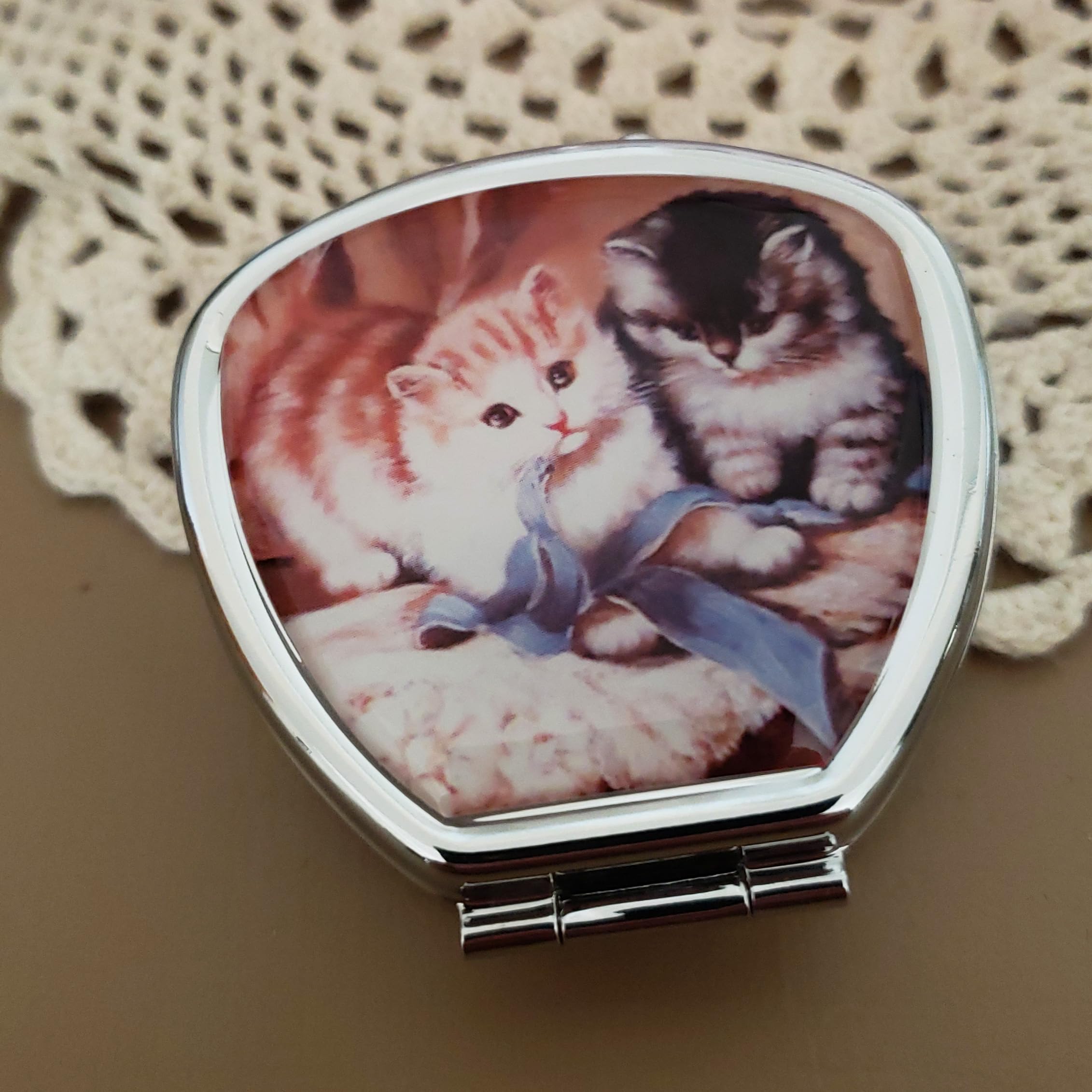 Houder Designer Pill Box - Decorative Pill Case with Gift Box - Carry Your Meds in Style (Kittens)