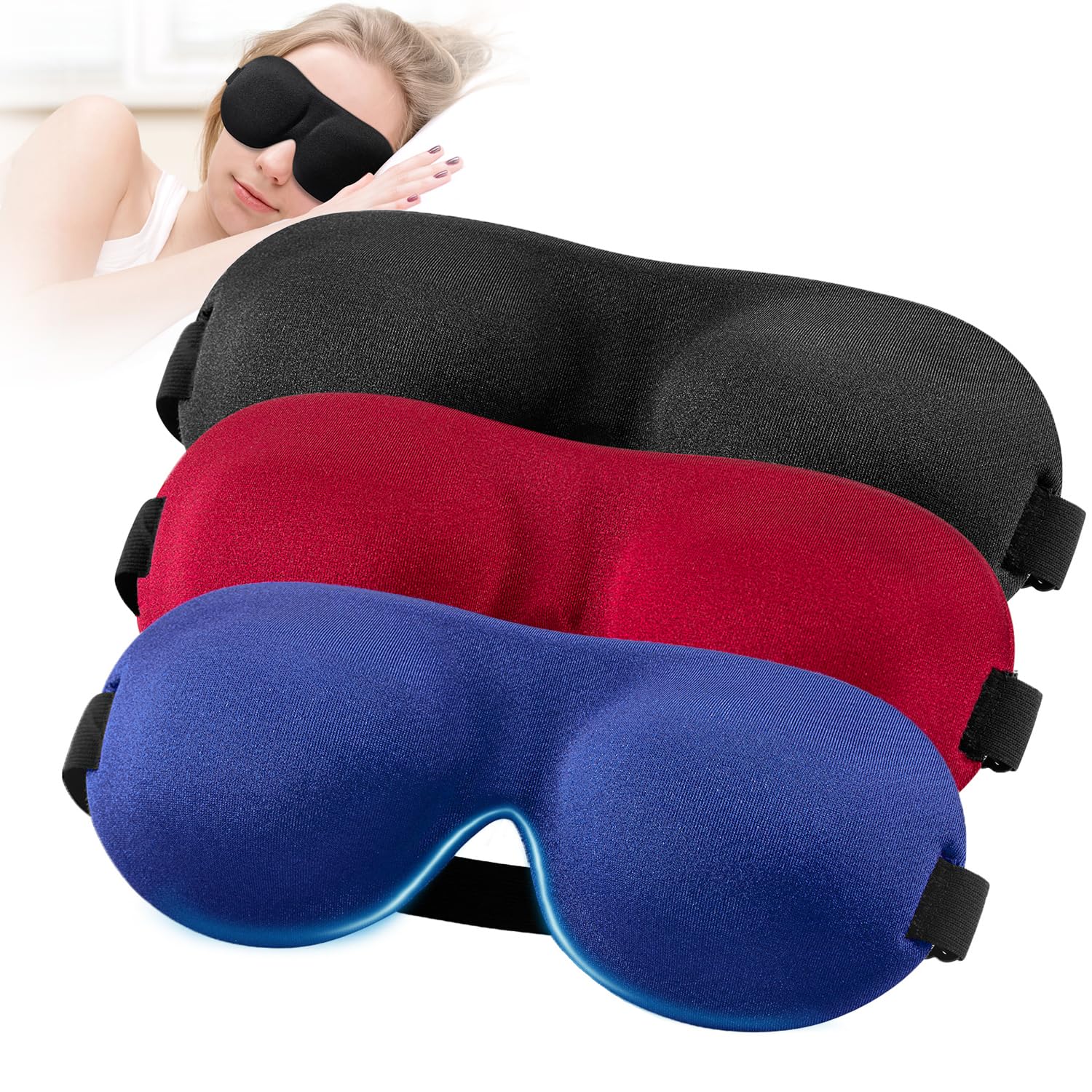 YIVIEW Sleep Mask for Side Sleeper Pack of 3, 100% Light Blocking 3D Eye Masks for Sleeping, Night Blindfold for Women Men